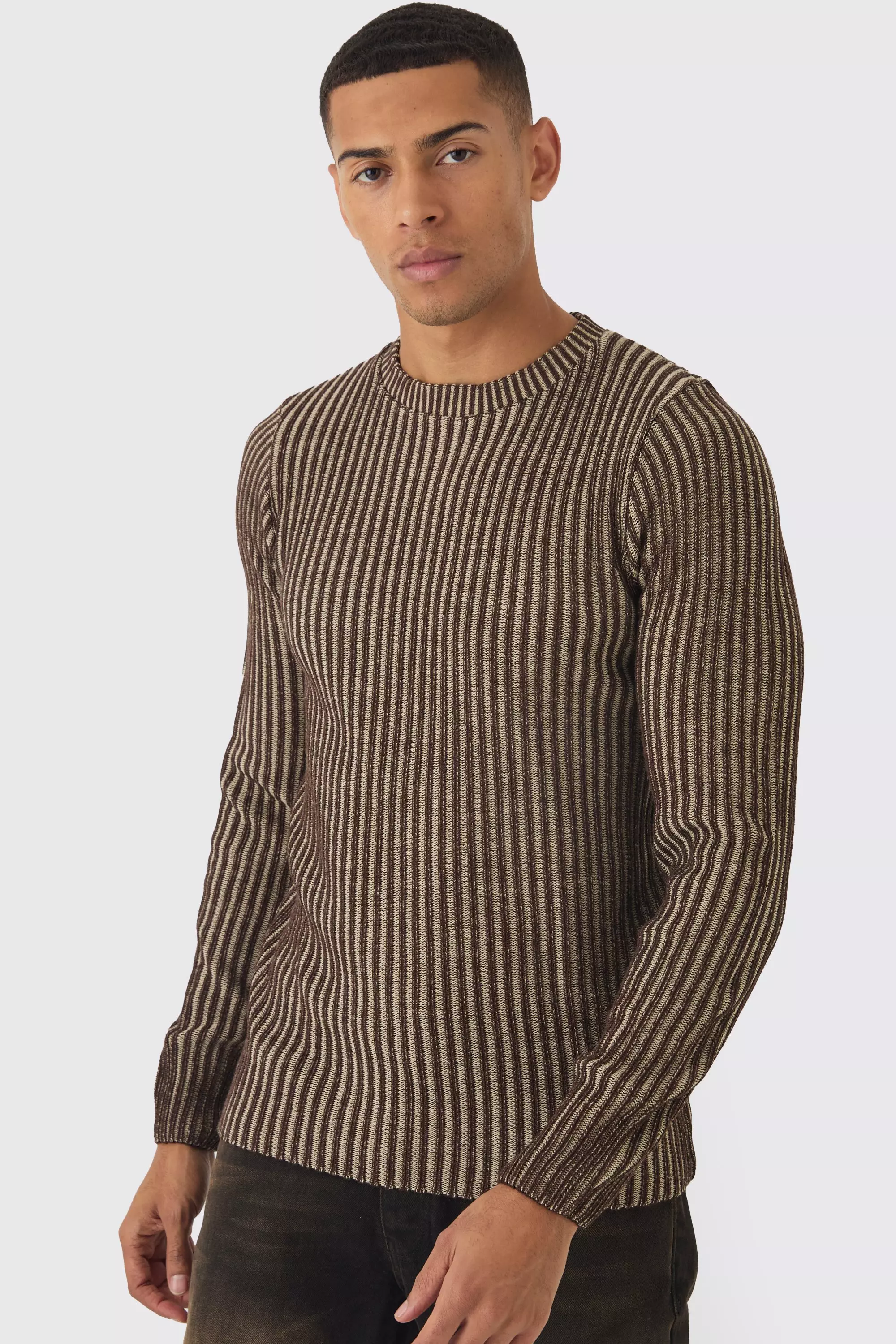 Muscle Fit Ribbed Knit Jumper Chocolate