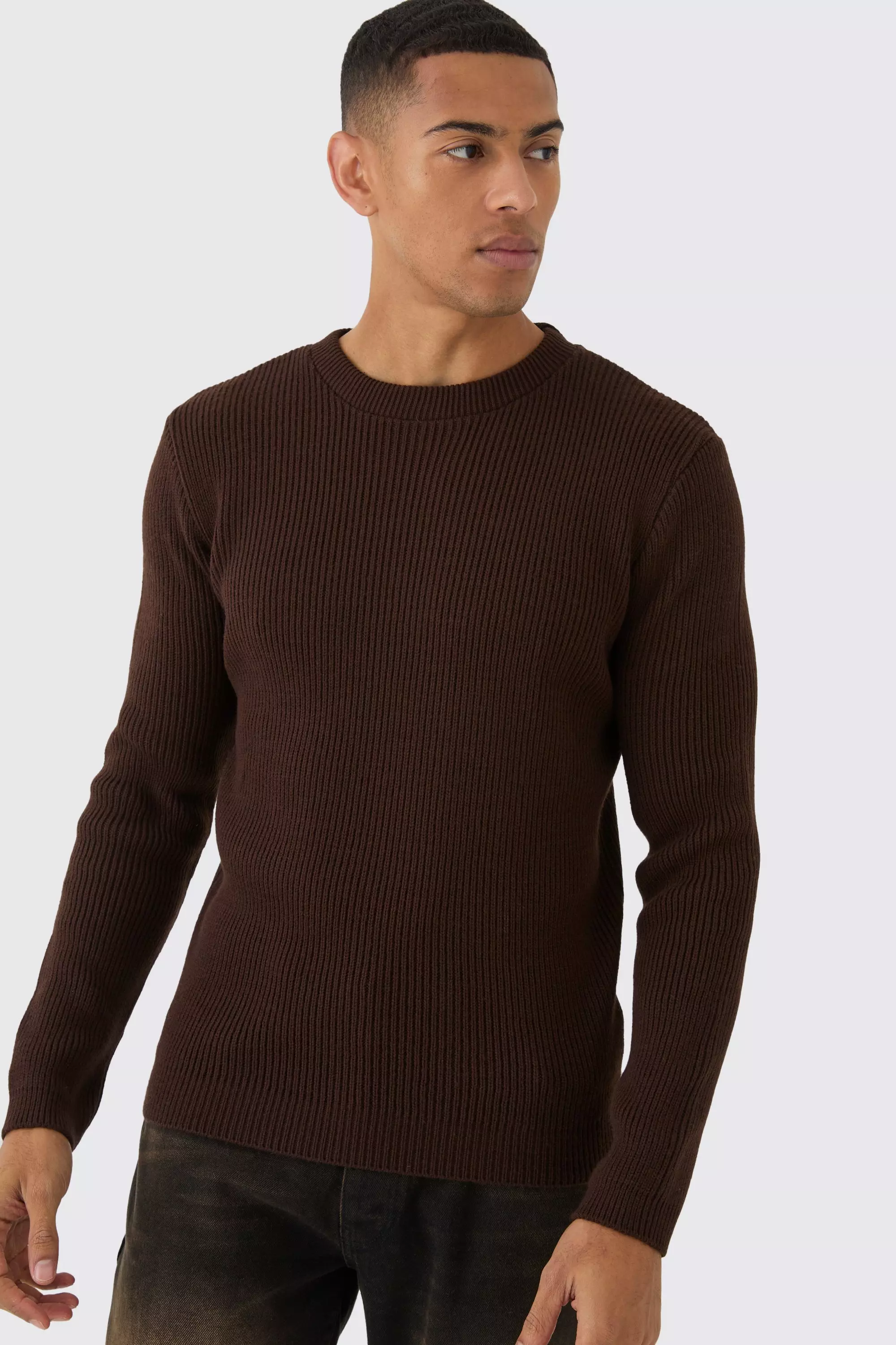 Chocolate Regular Fit Rib Knit Jumper alternative image