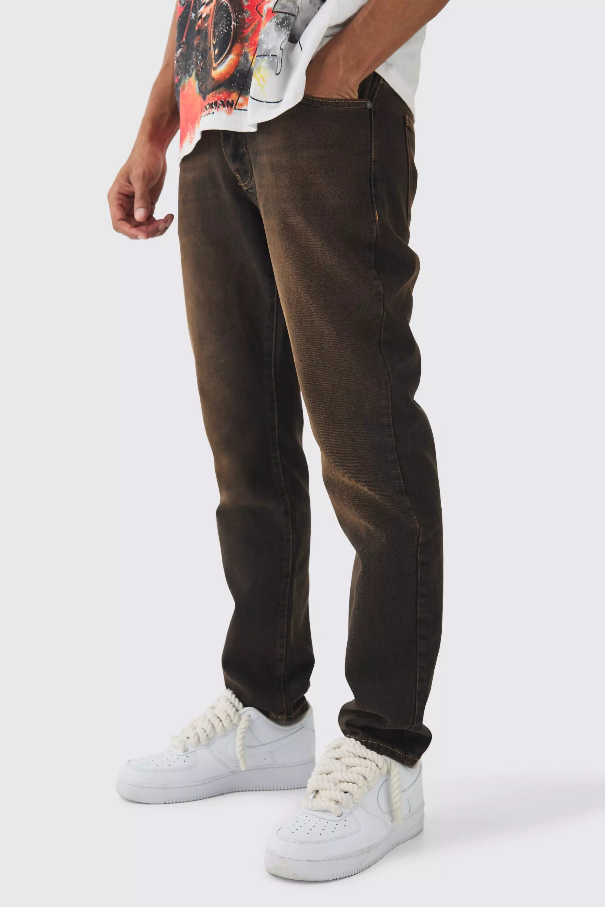 Brown Slim Fit Washed Tinted Jeans