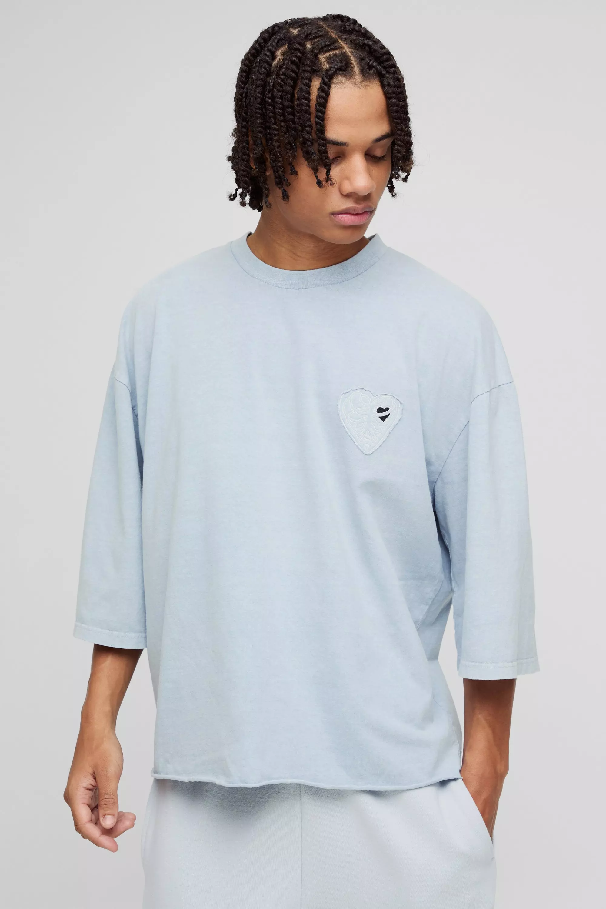 Oversize T-Shirt mit Applikation, Dusty blue alternatives Bild