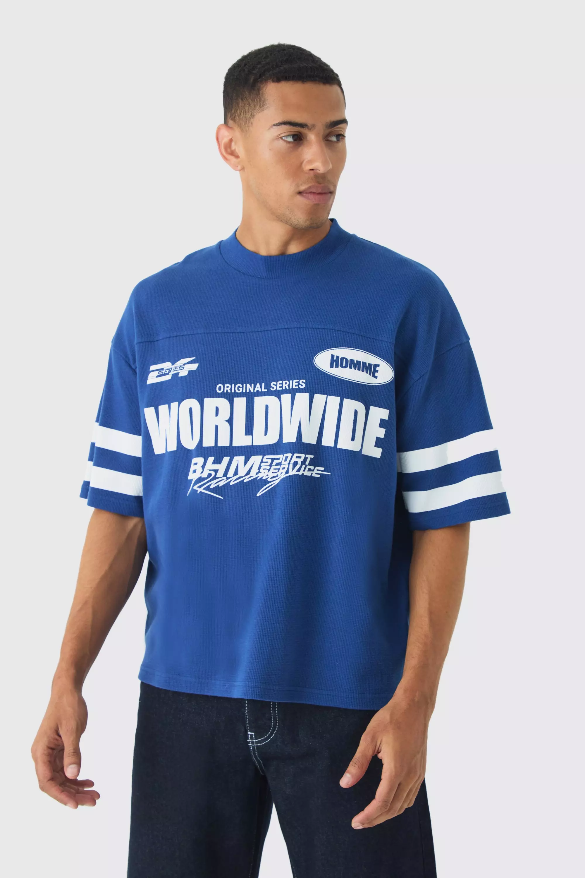 Oversized Boxy Worldwide Waffle T-shirt Blue