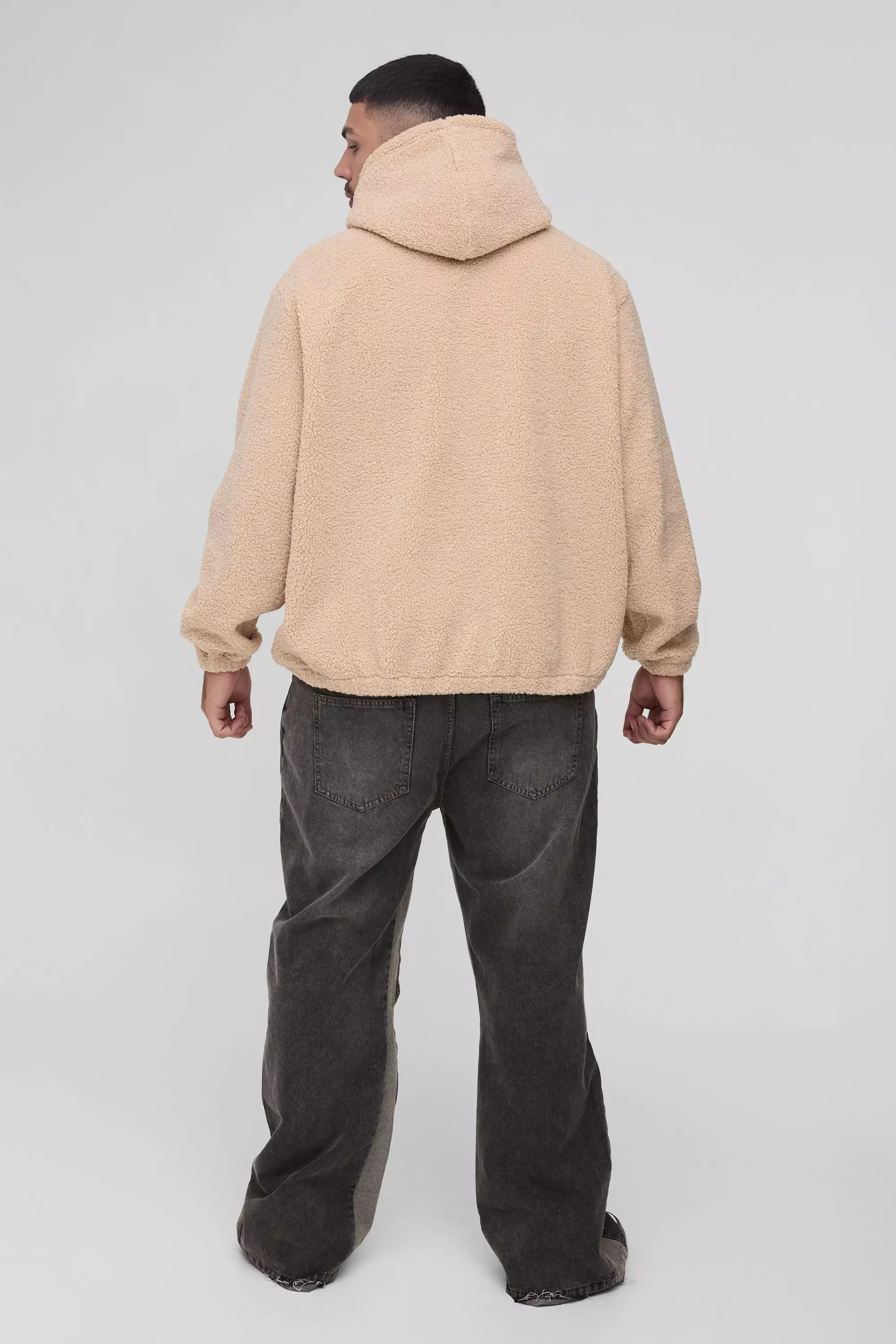 Stone Plus Oversized Boucle Borg Popper Neck Hoodie alternative image