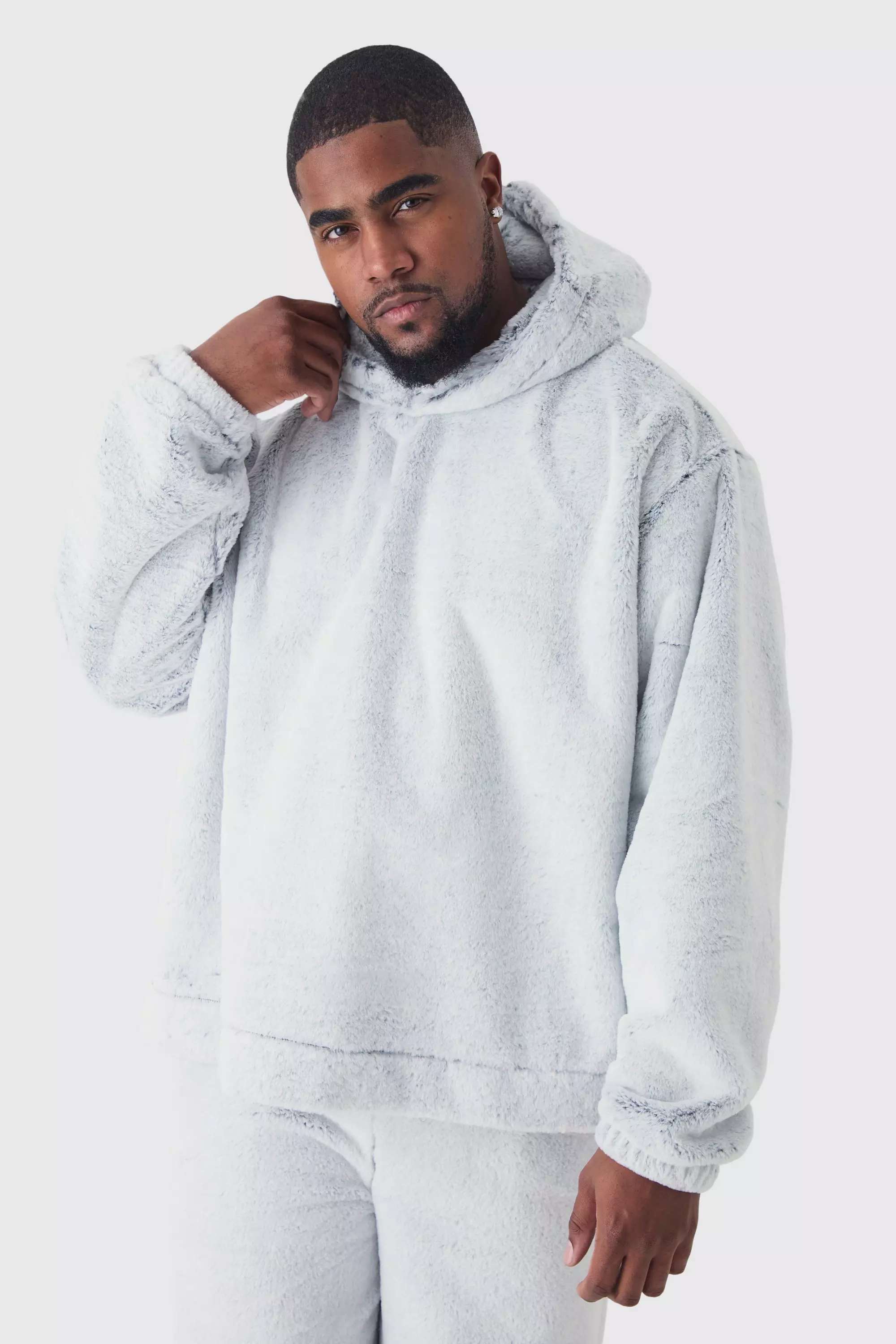 Grey Plus Oversized Boxy Fluffy Two Tone Hoodie alternative image