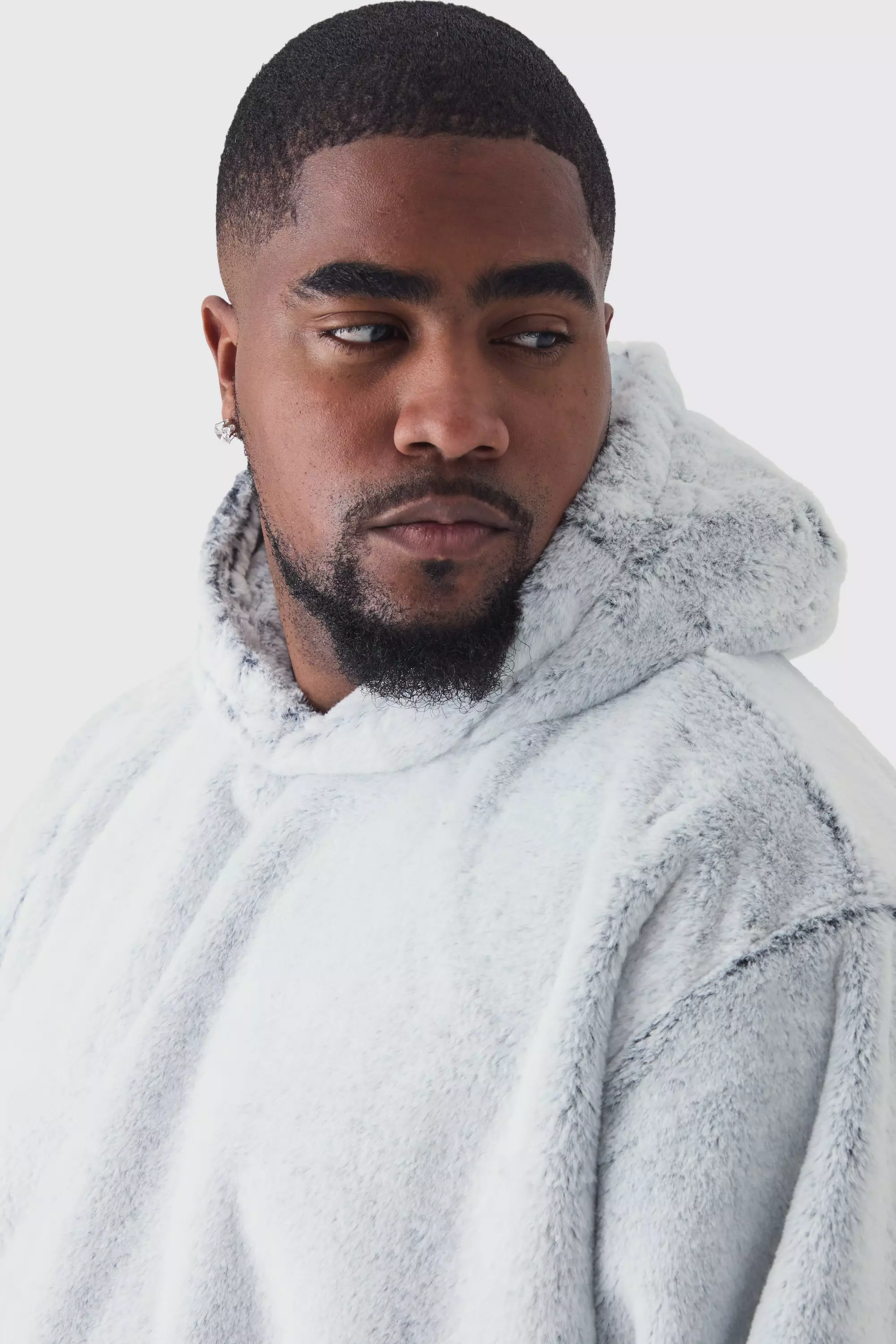 Grey Plus Oversized Boxy Fluffy Two Tone Hoodie alternative image