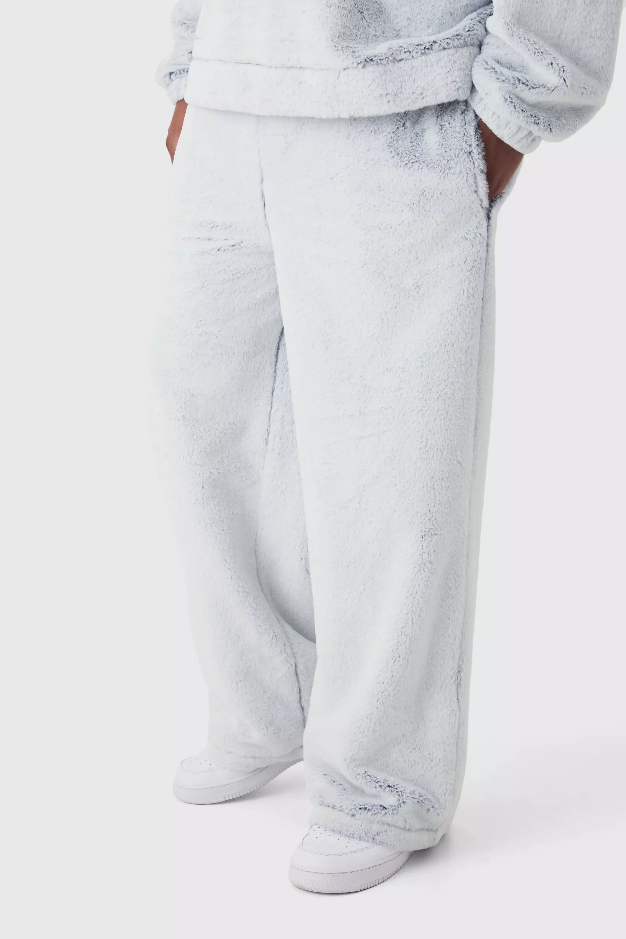 Grey Plus Wide Leg Fluffy Two Tone Joggers alternative image