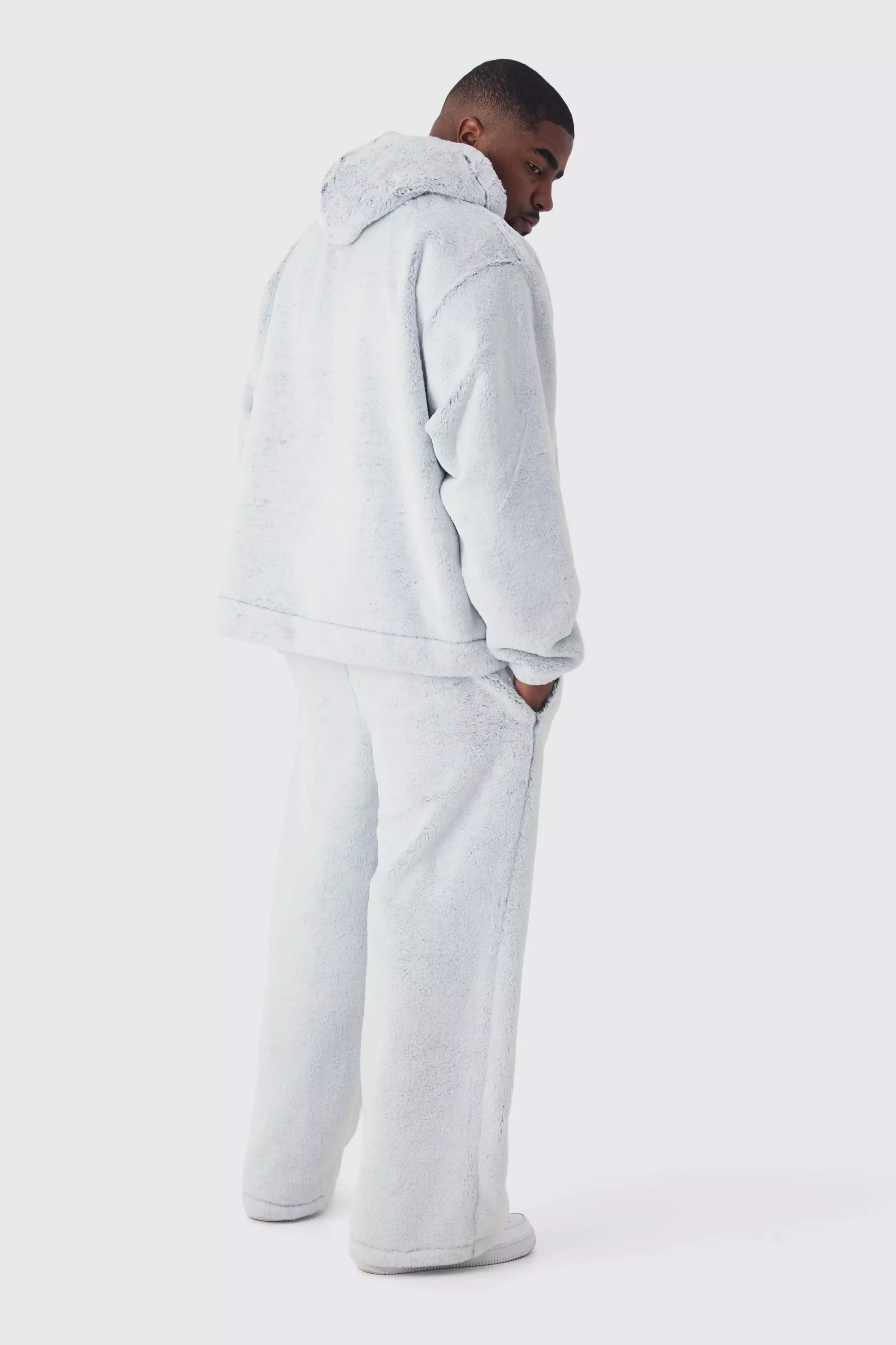 Grey Plus Wide Leg Fluffy Two Tone Joggers alternative image