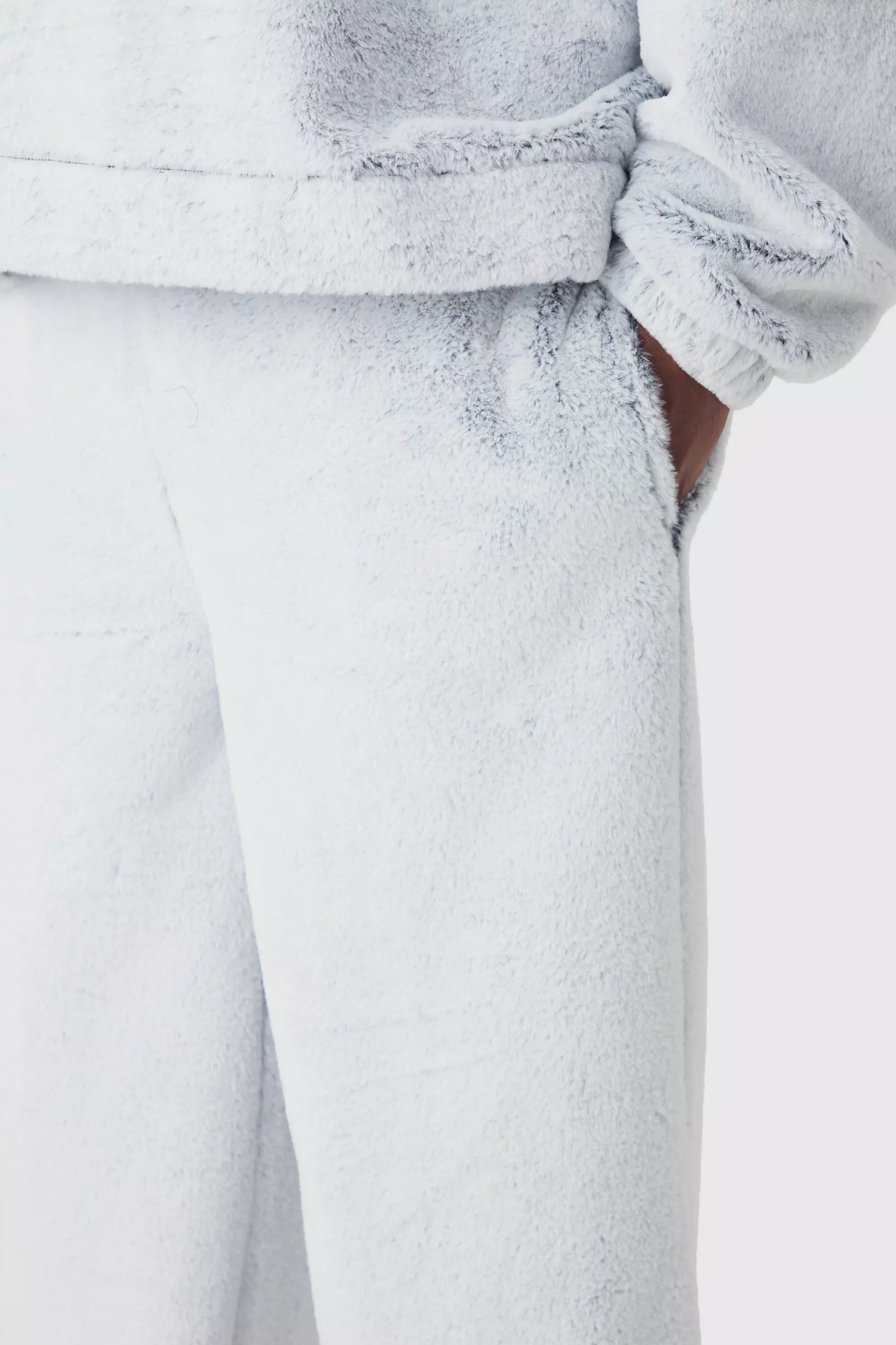 Grey Plus Wide Leg Fluffy Two Tone Joggers alternative image