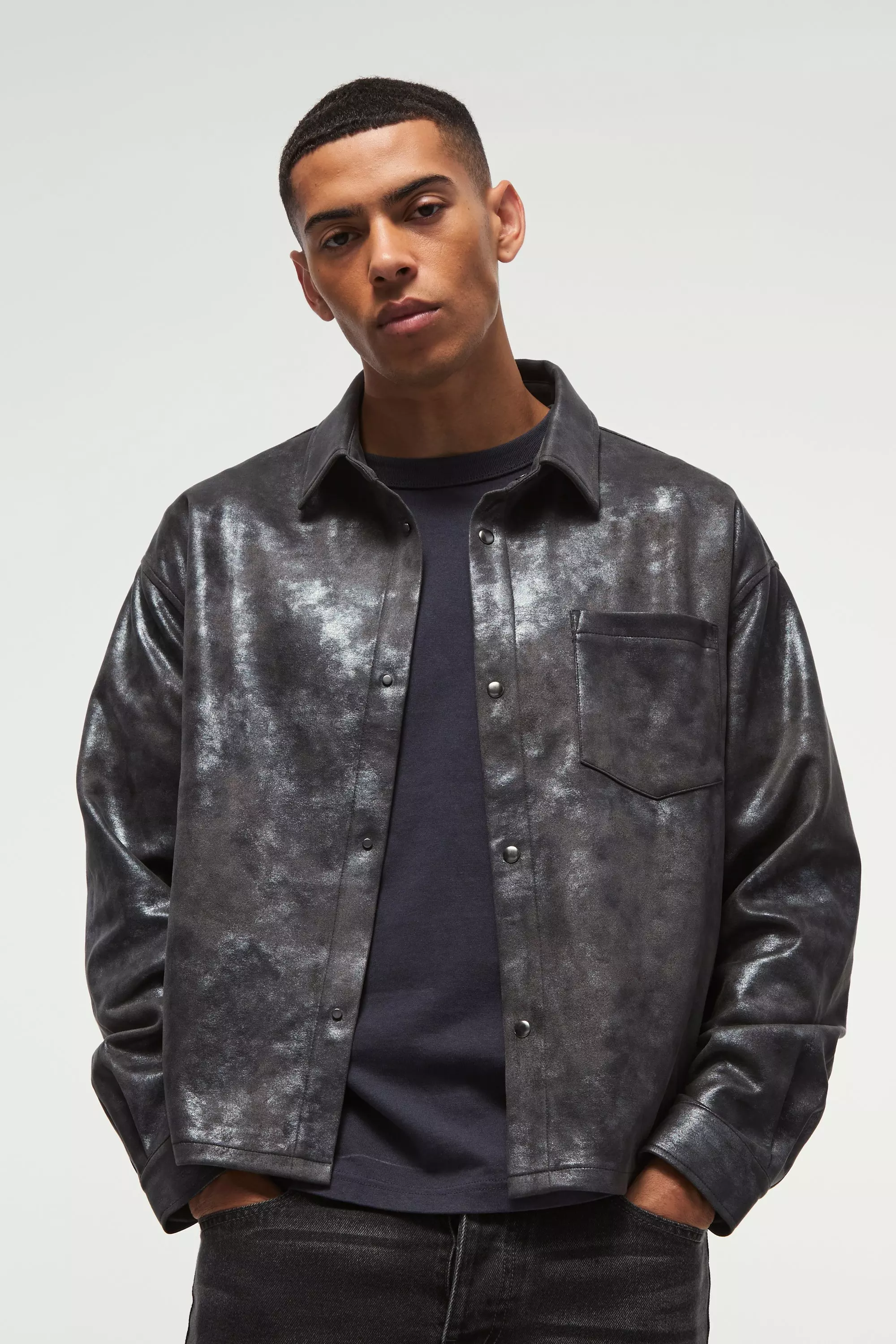 Camicia Squadrata Oversize Metallizzata, Black immagine alternativa