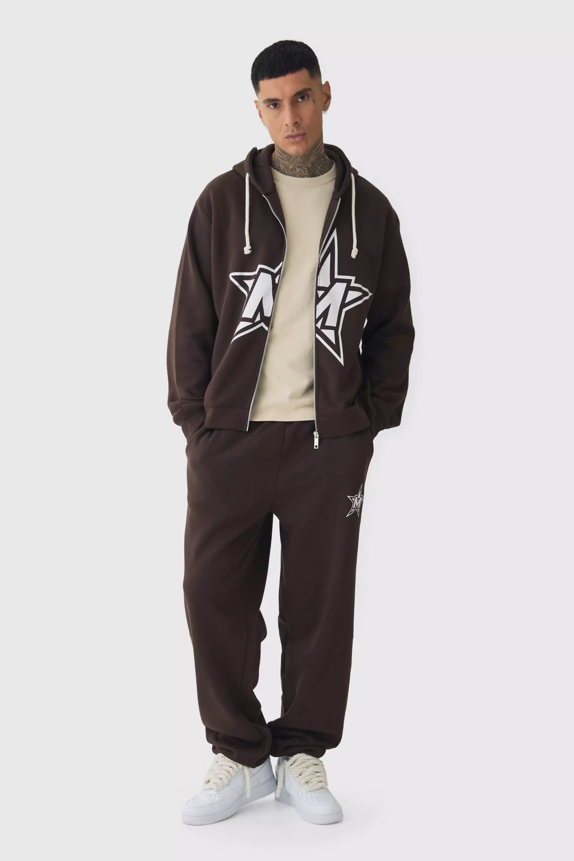 Chocolate Brown Tall Oversized Boxy Official Hoodie & Relaxed Sweatpants Tracksuit