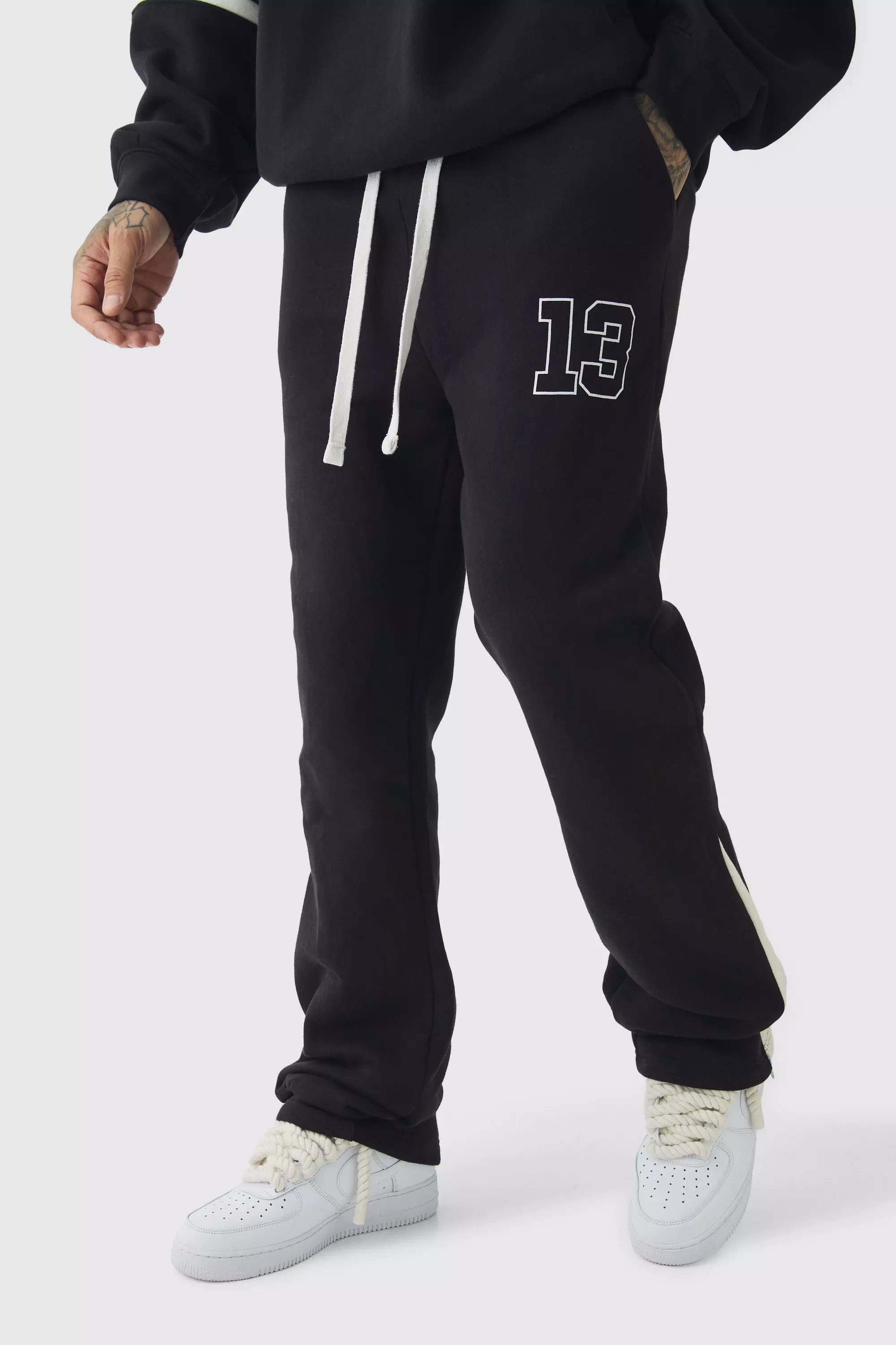 Tall Slim Flared Varsity Gusset Sweatpants Black