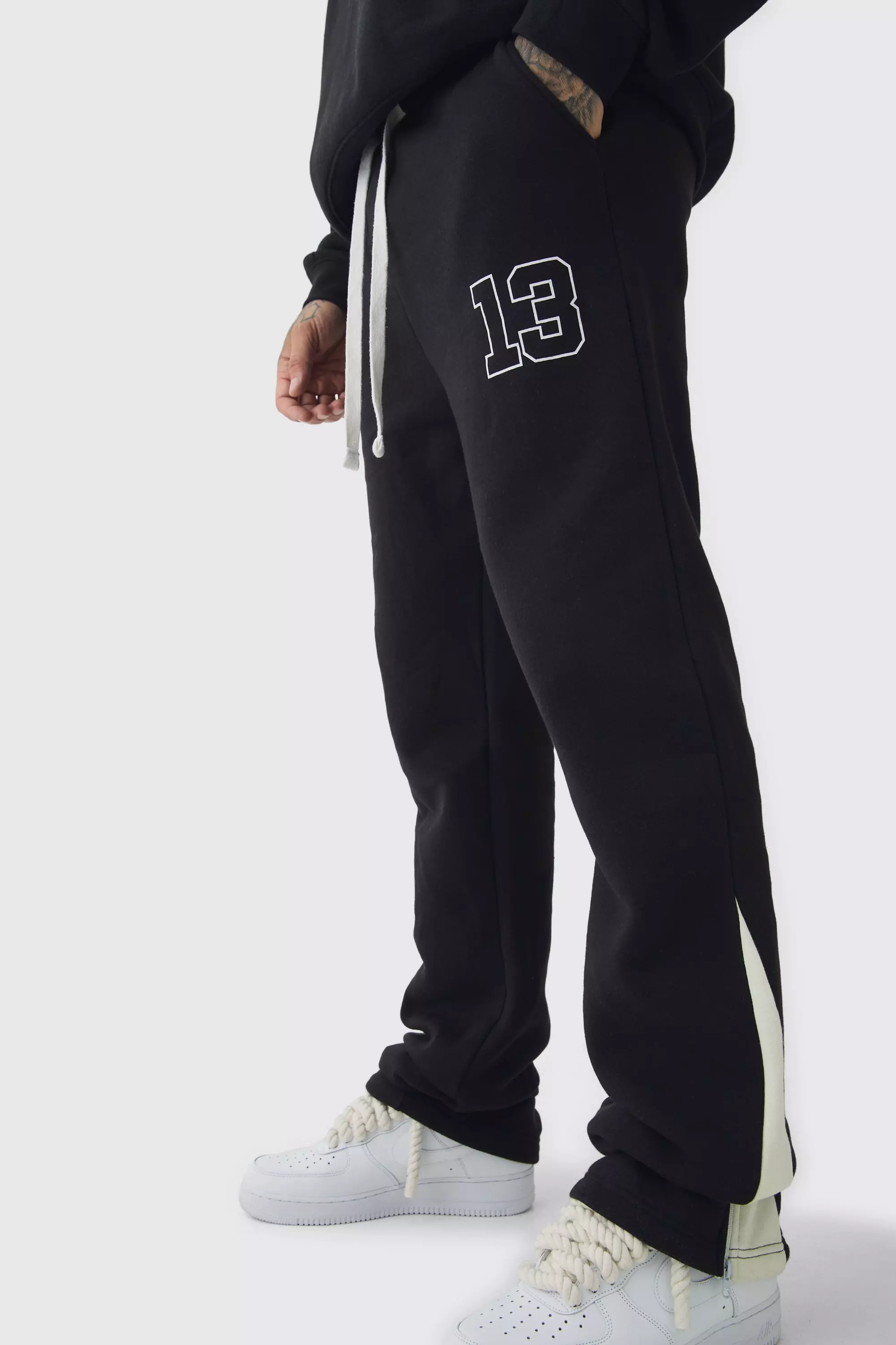 Black Tall Slim Flared Varsity Gusset Sweatpants alternative image