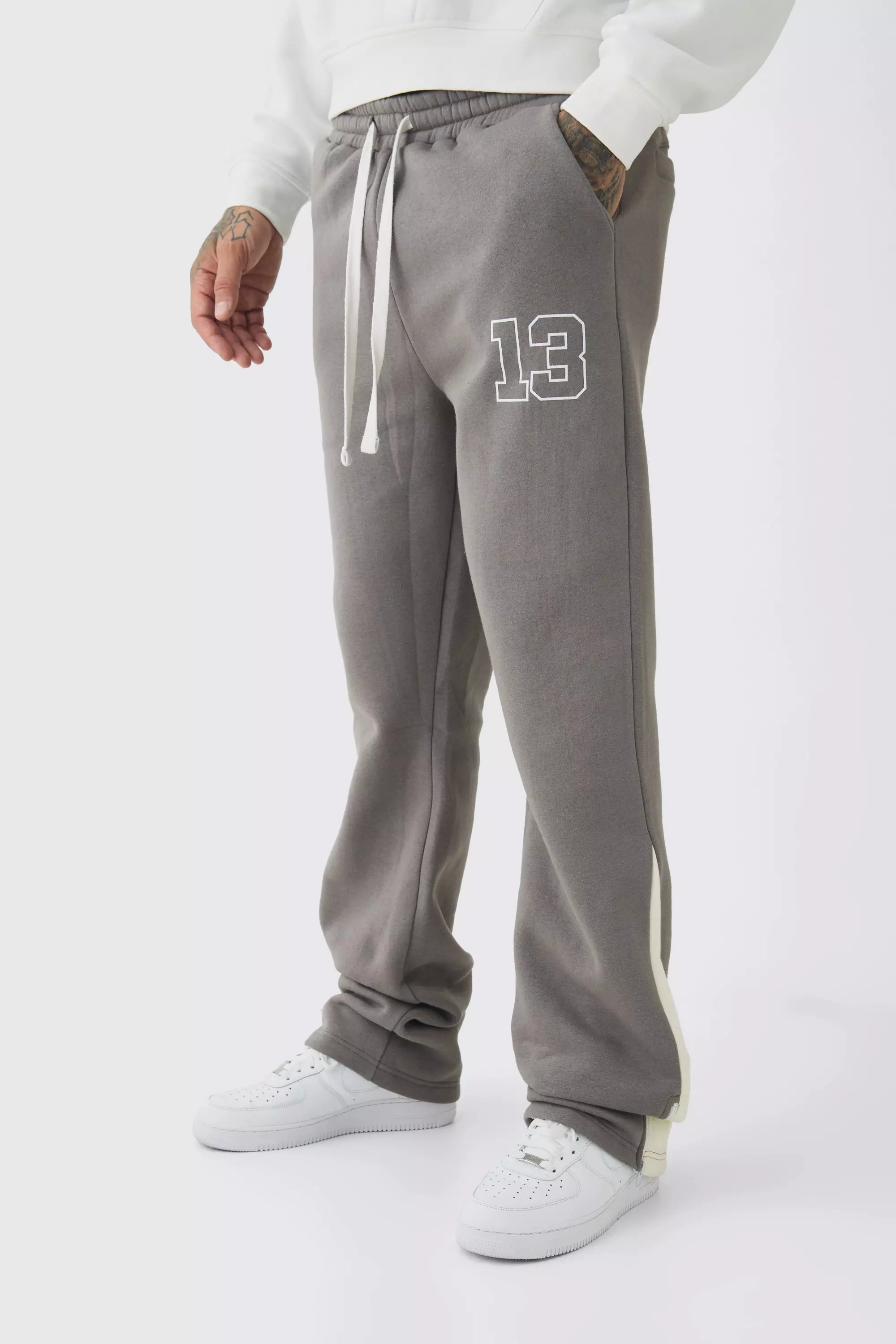 Tall Slim Flared Varsity Gusset Sweatpants Grey