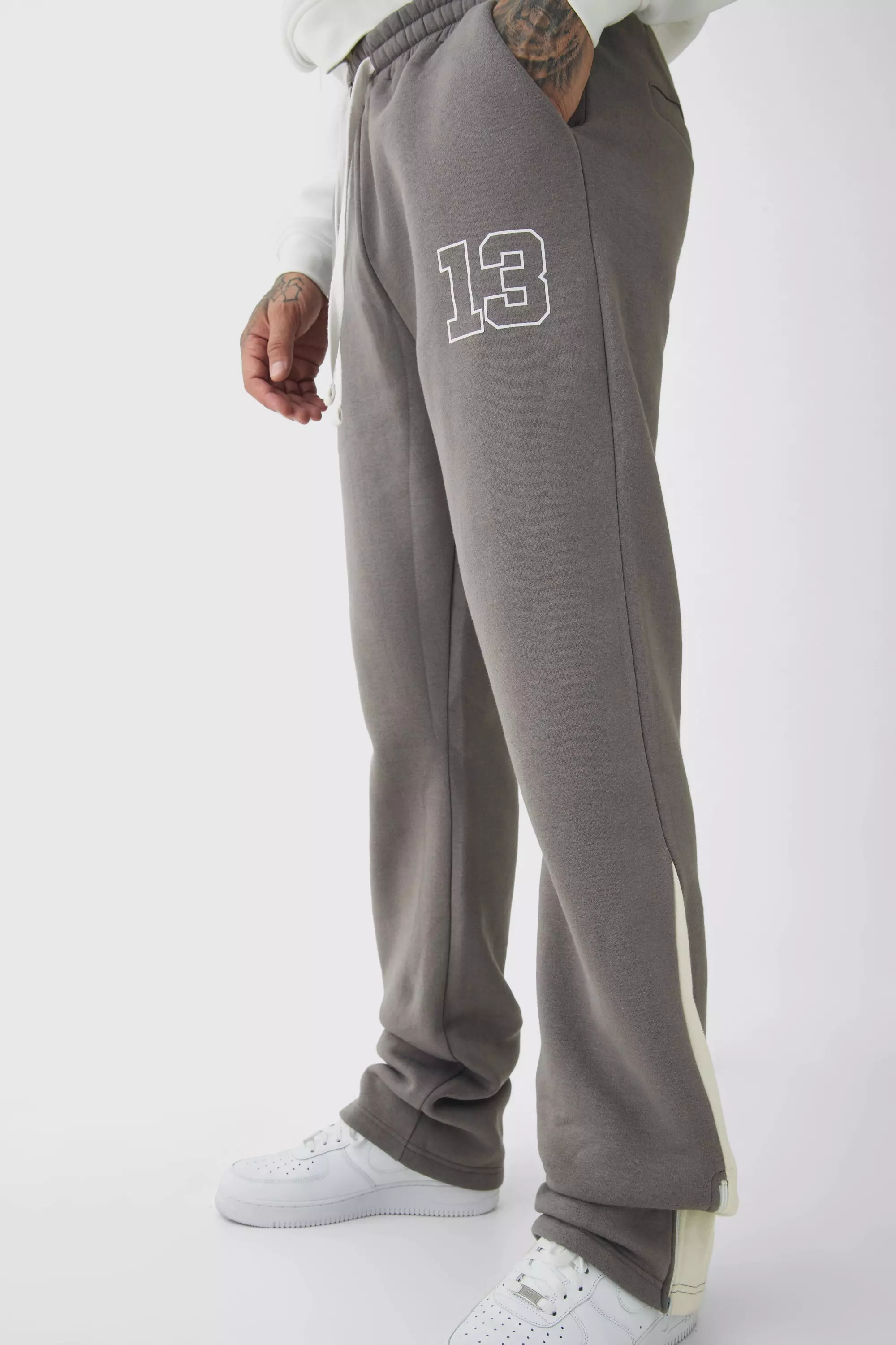 Grey Tall Slim Flared Varsity Gusset Sweatpants alternative image