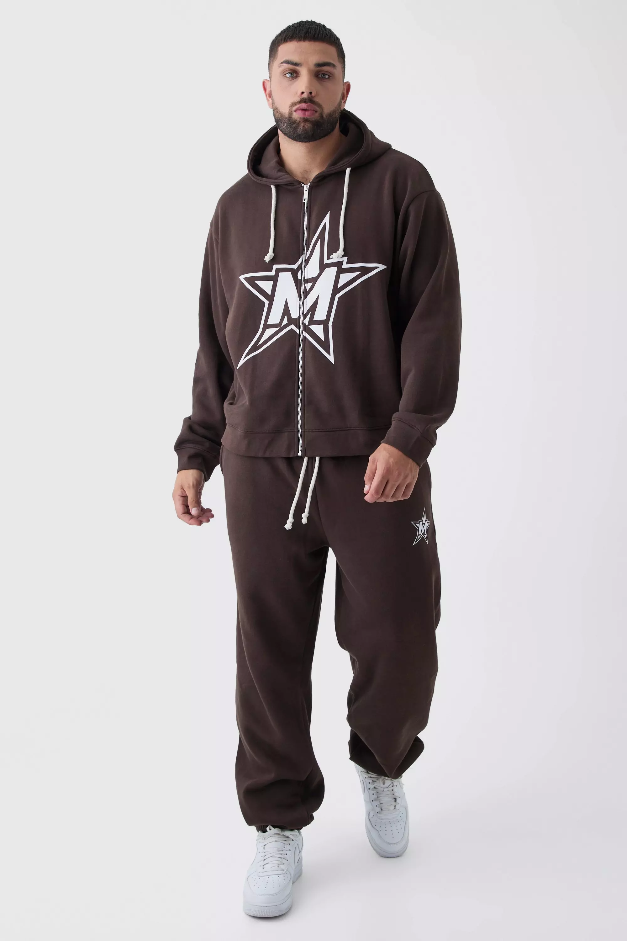 Plus Oversized Boxy Official Hoodie & Relaxed Sweatpants Tracksuit Chocolate