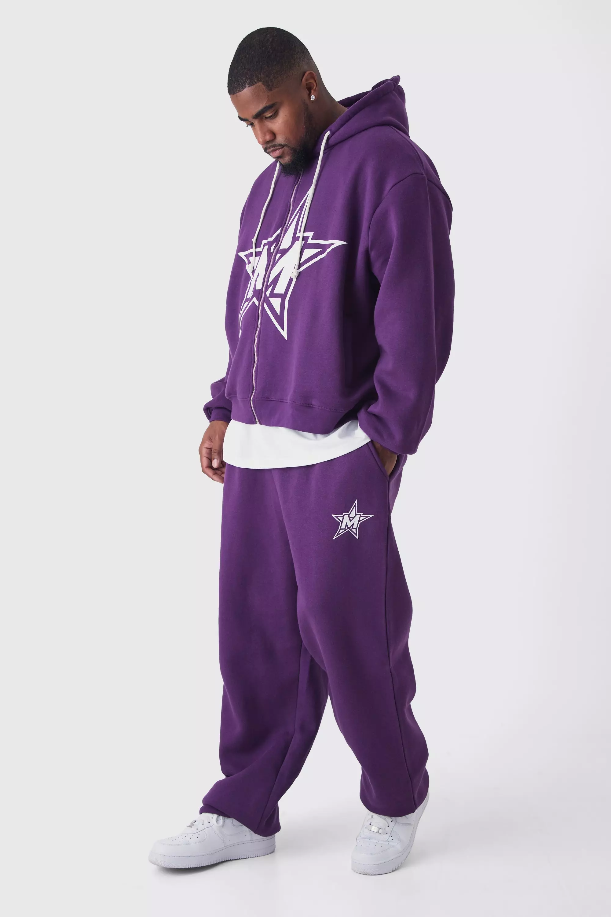 Plus Oversized Boxy Official Hoodie & Relaxed Sweatpants Tracksuit Purple