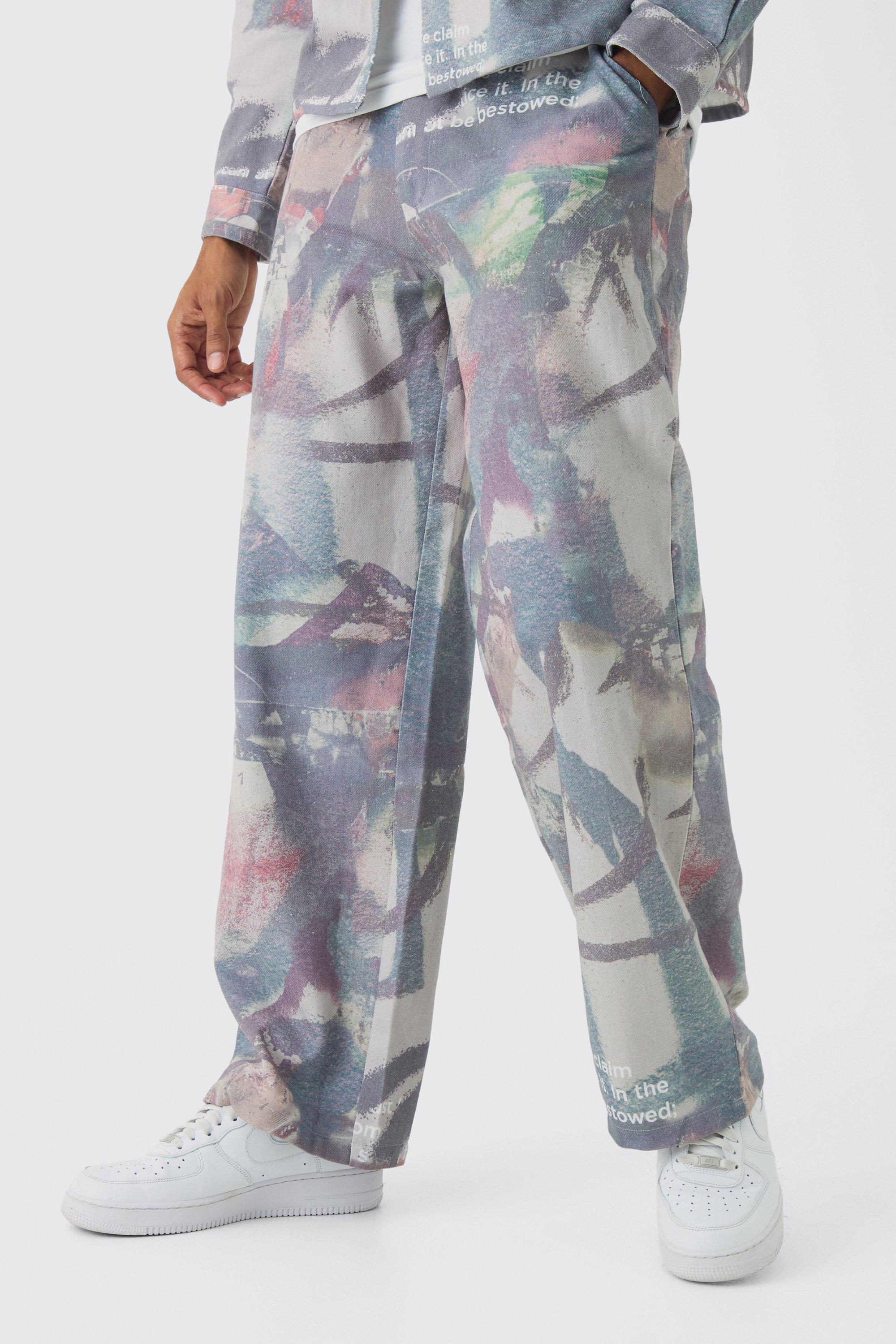 Oversized Graffiti Twill Trouser, Beige