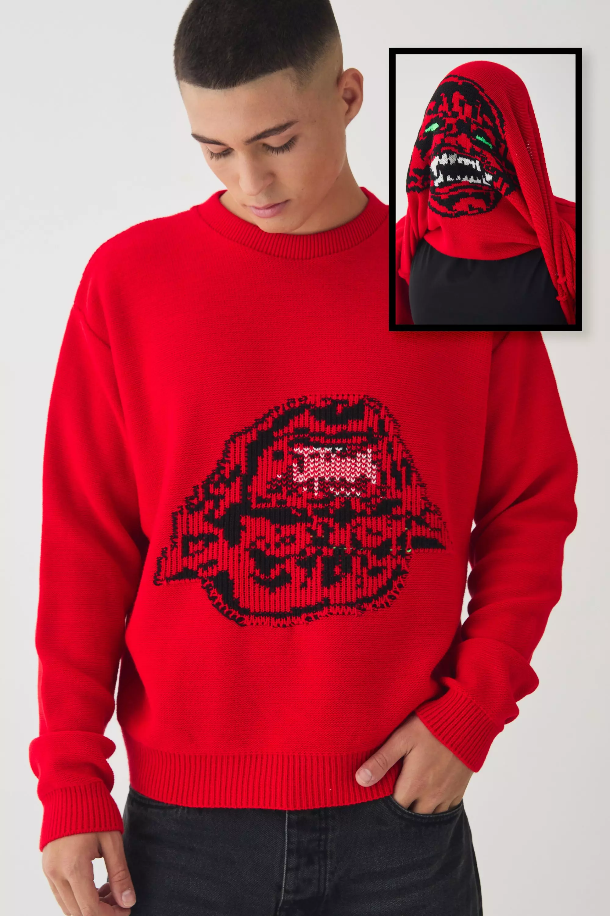 Oversized Reverse Knit Halloween Sweater Red