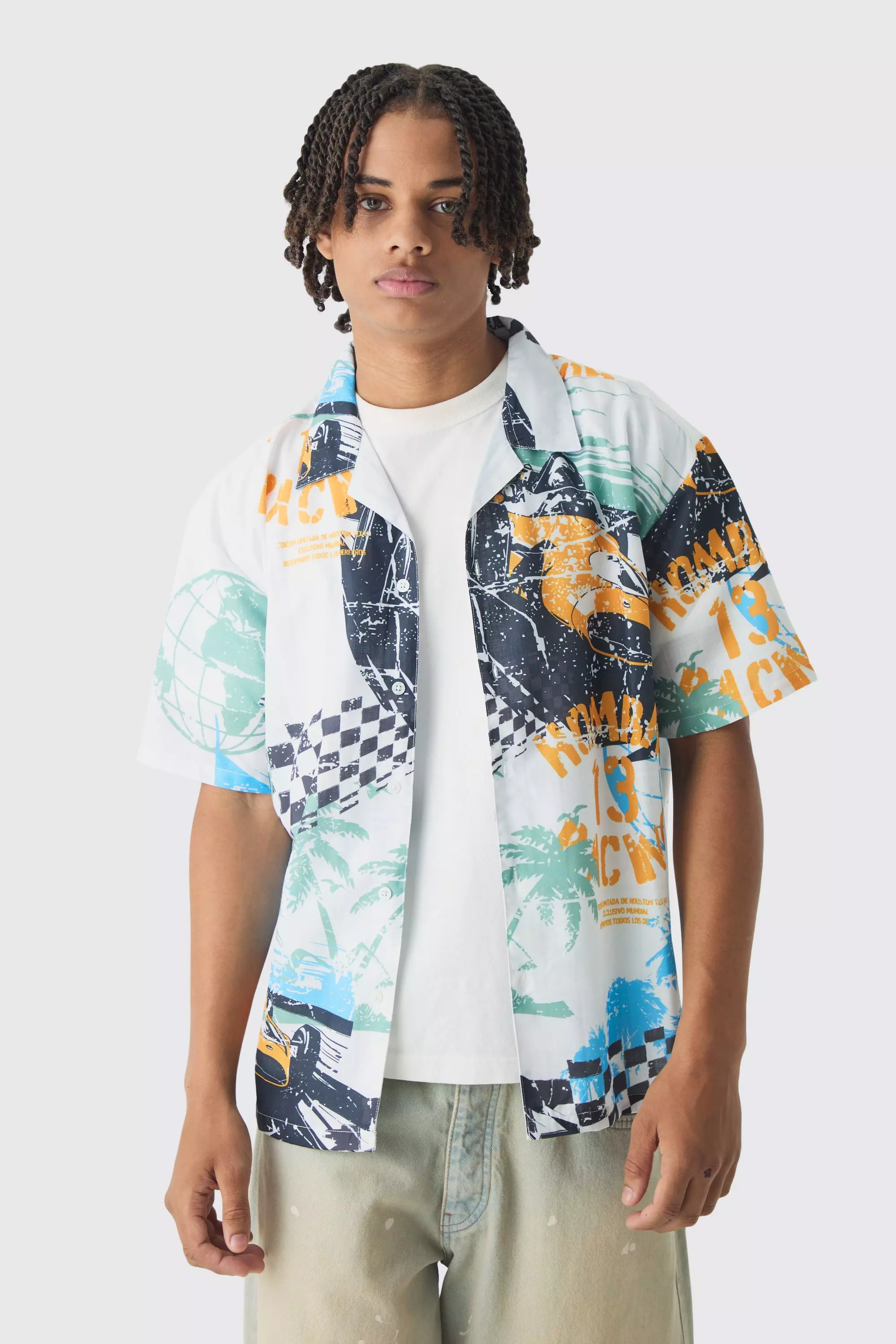 Oversize Hemd mit Moto-Print, White alternatives Bild