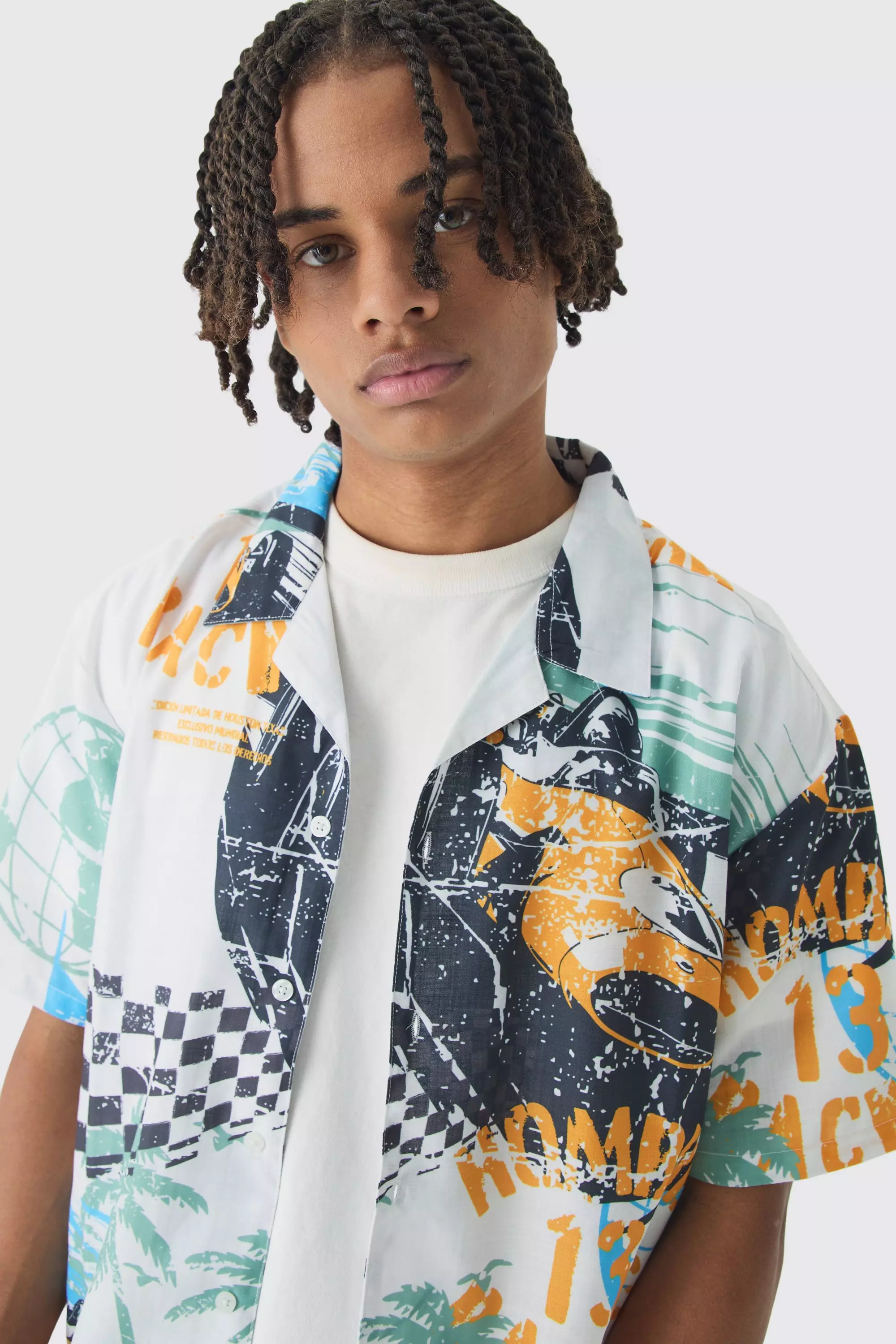 Oversize Hemd mit Moto-Print, White alternatives Bild