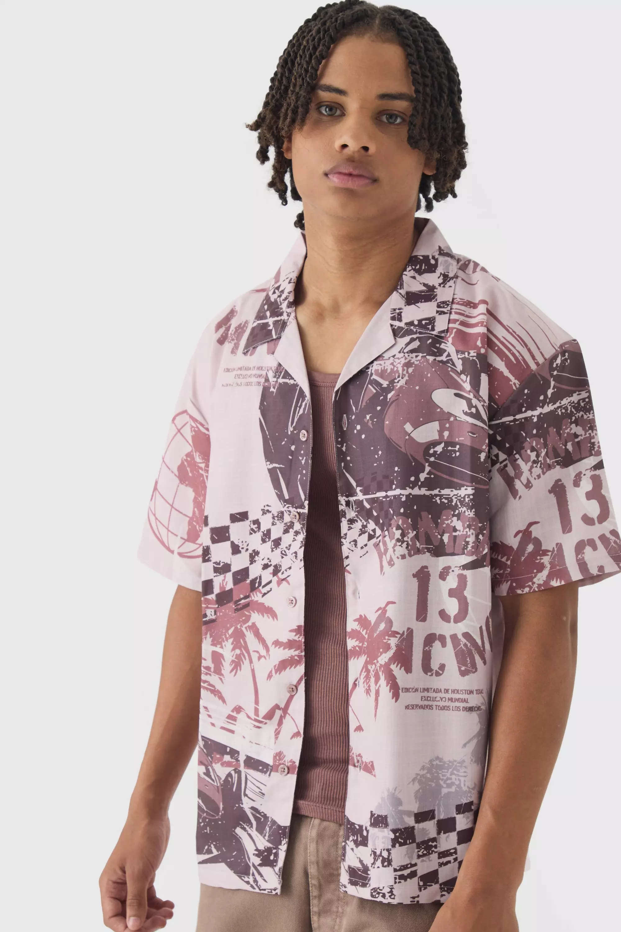 Oversize Hemd mit Moto-Print, Brown alternatives Bild