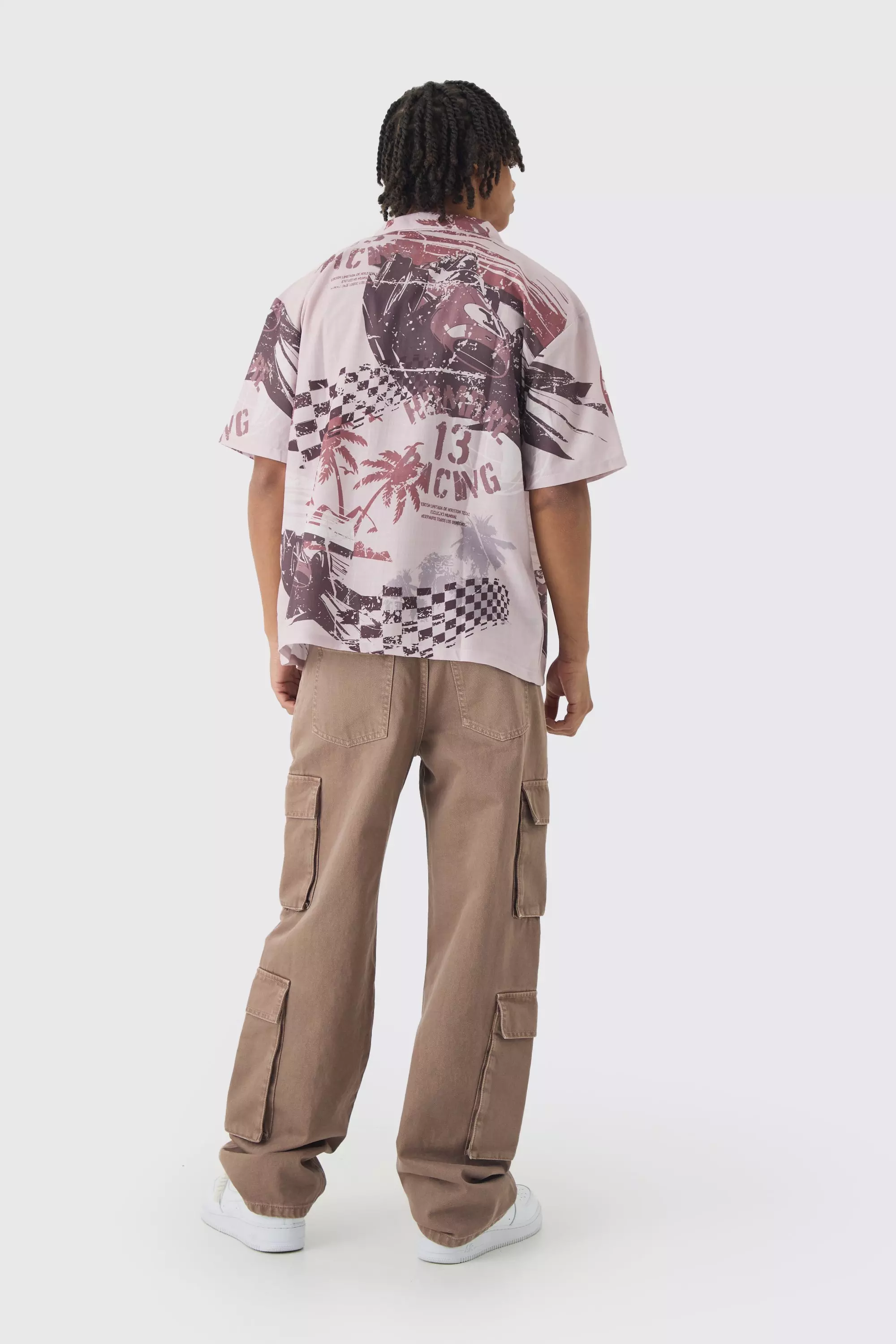 Oversize Hemd mit Moto-Print, Brown alternatives Bild