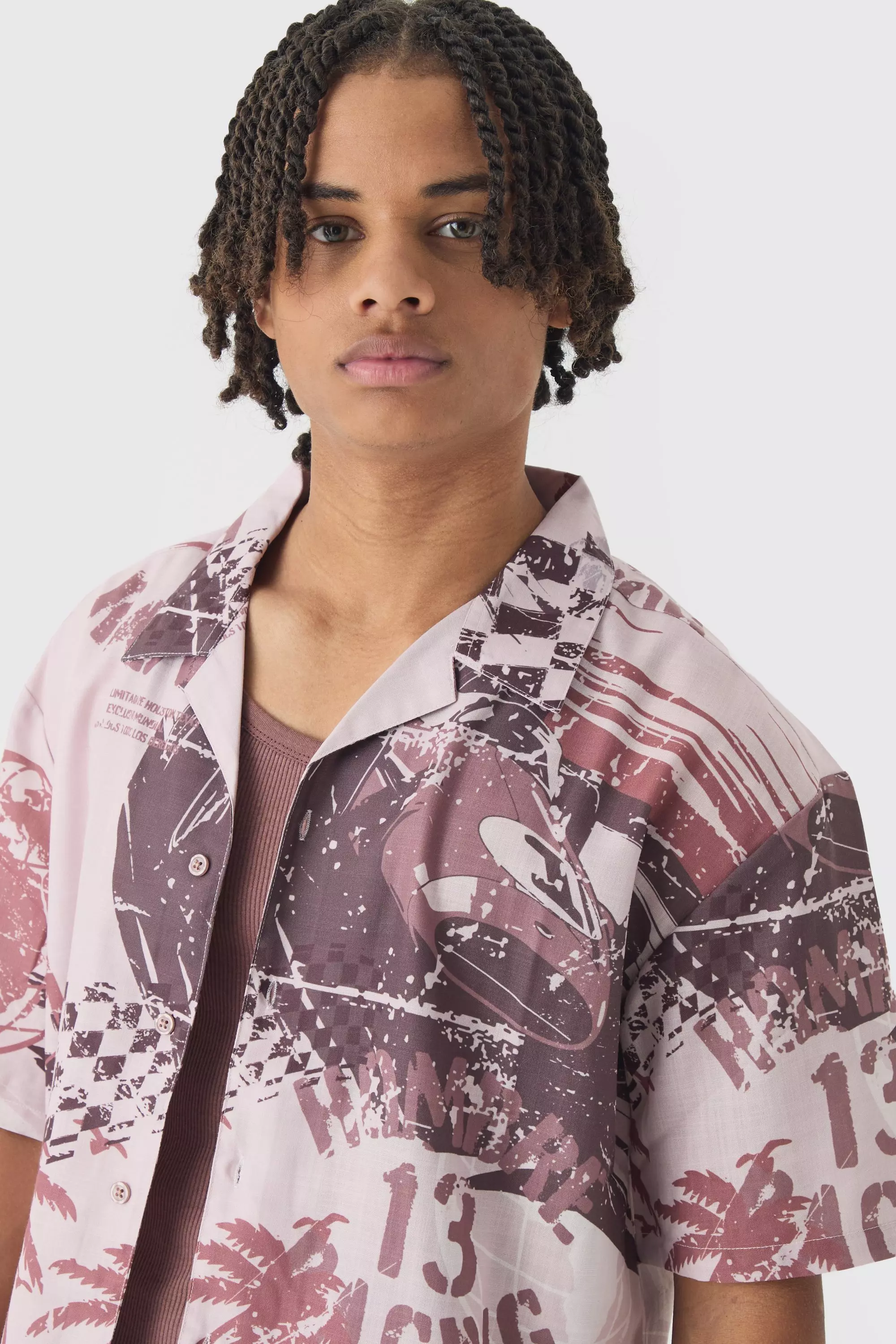 Oversize Hemd mit Moto-Print, Brown alternatives Bild