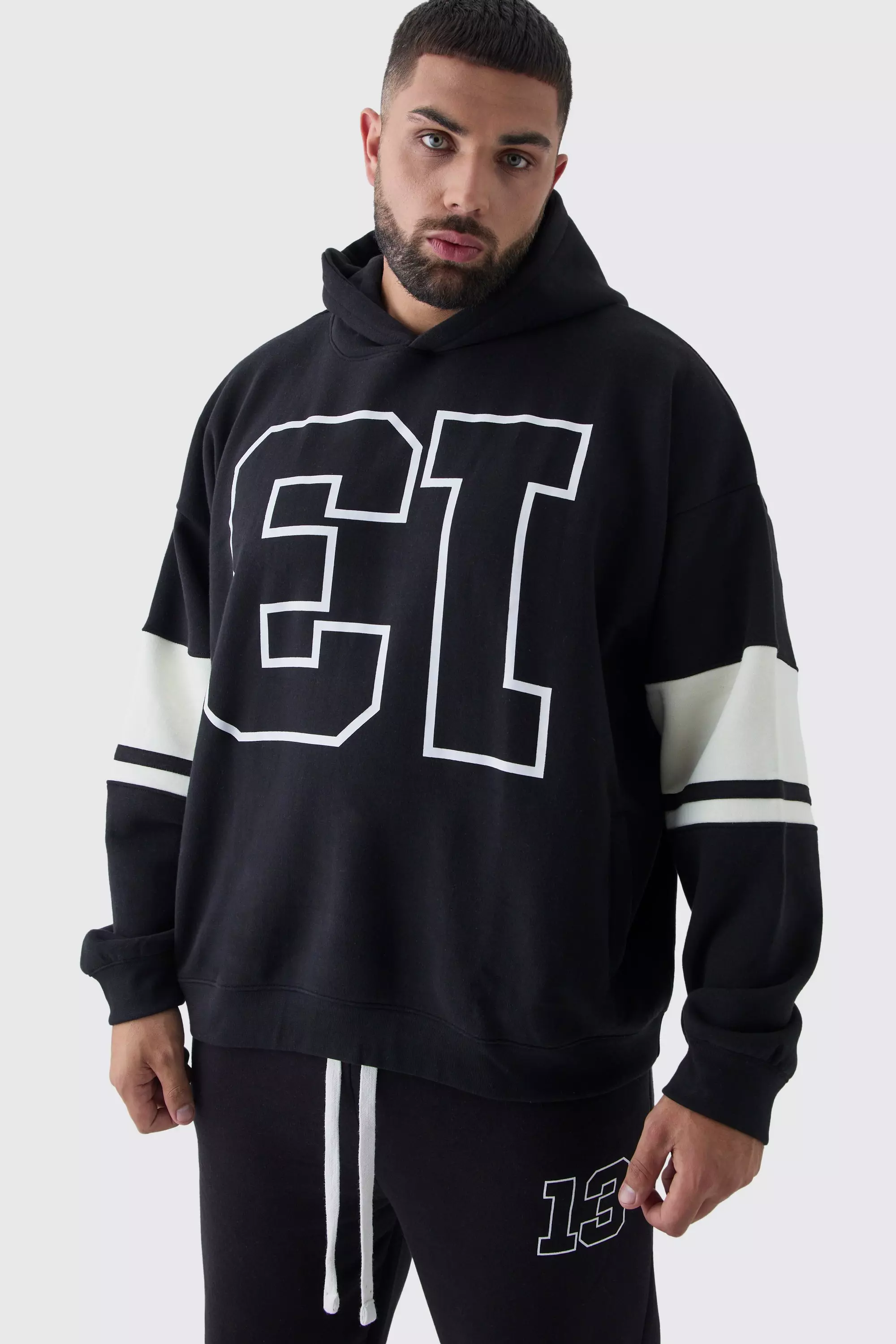 Black Plus Oversized 13 Varsity Print Hoodie alternative image