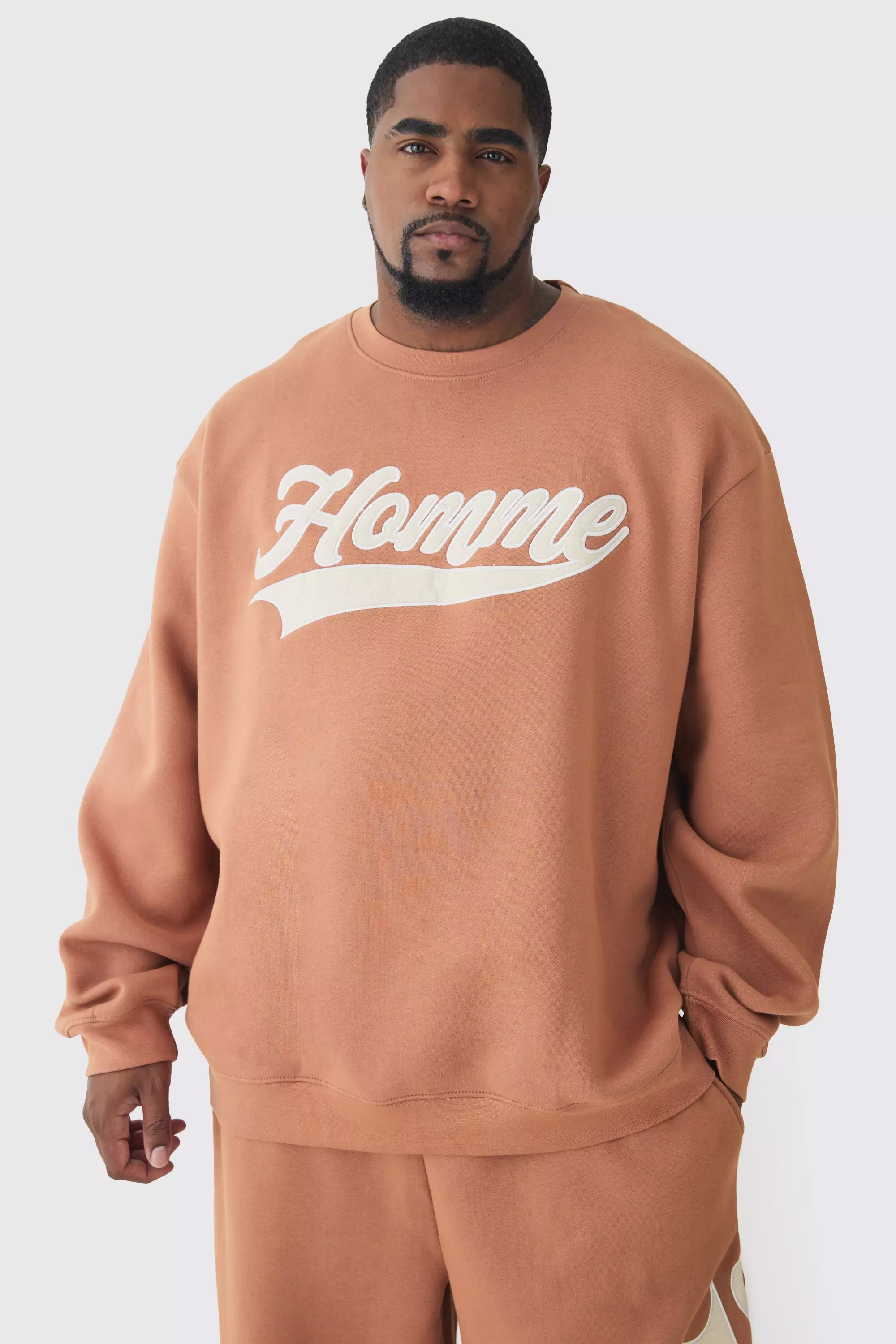 Plus Oversized Homme Applique Sweater Maroon