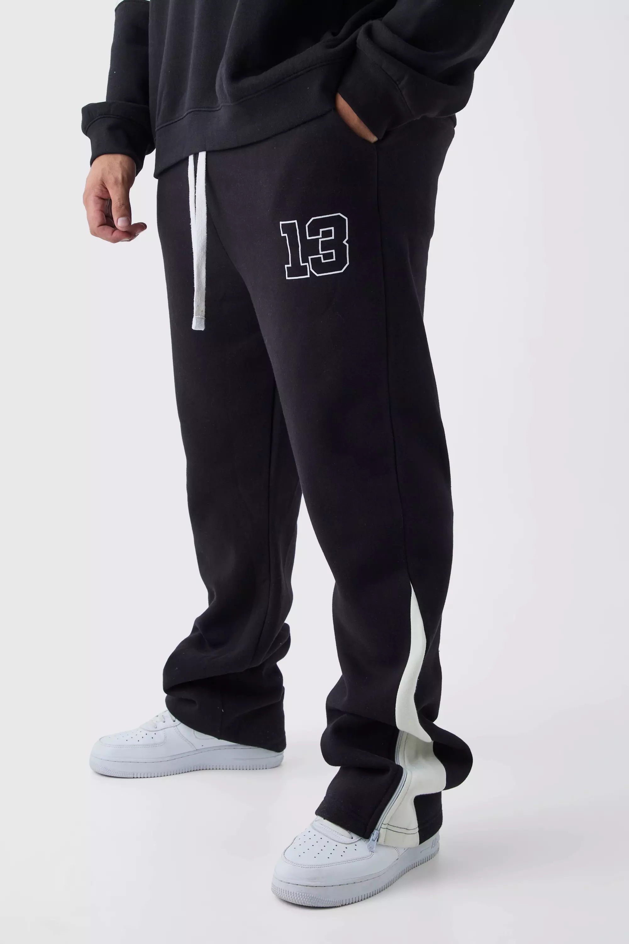 Plus Slim Flared Varsity Gusset Sweatpants Black