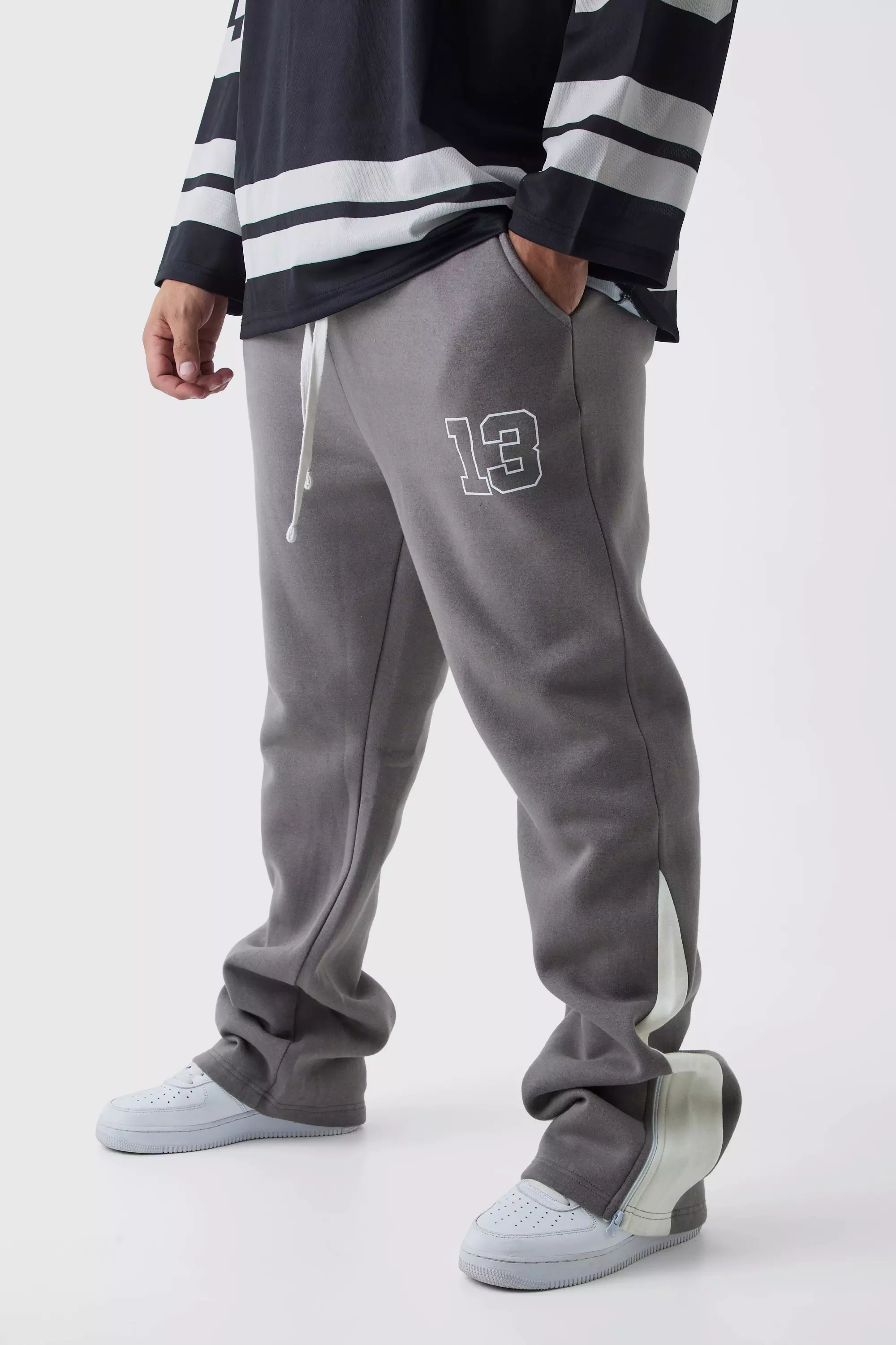 Plus Slim Flared Varsity Gusset Sweatpants Grey