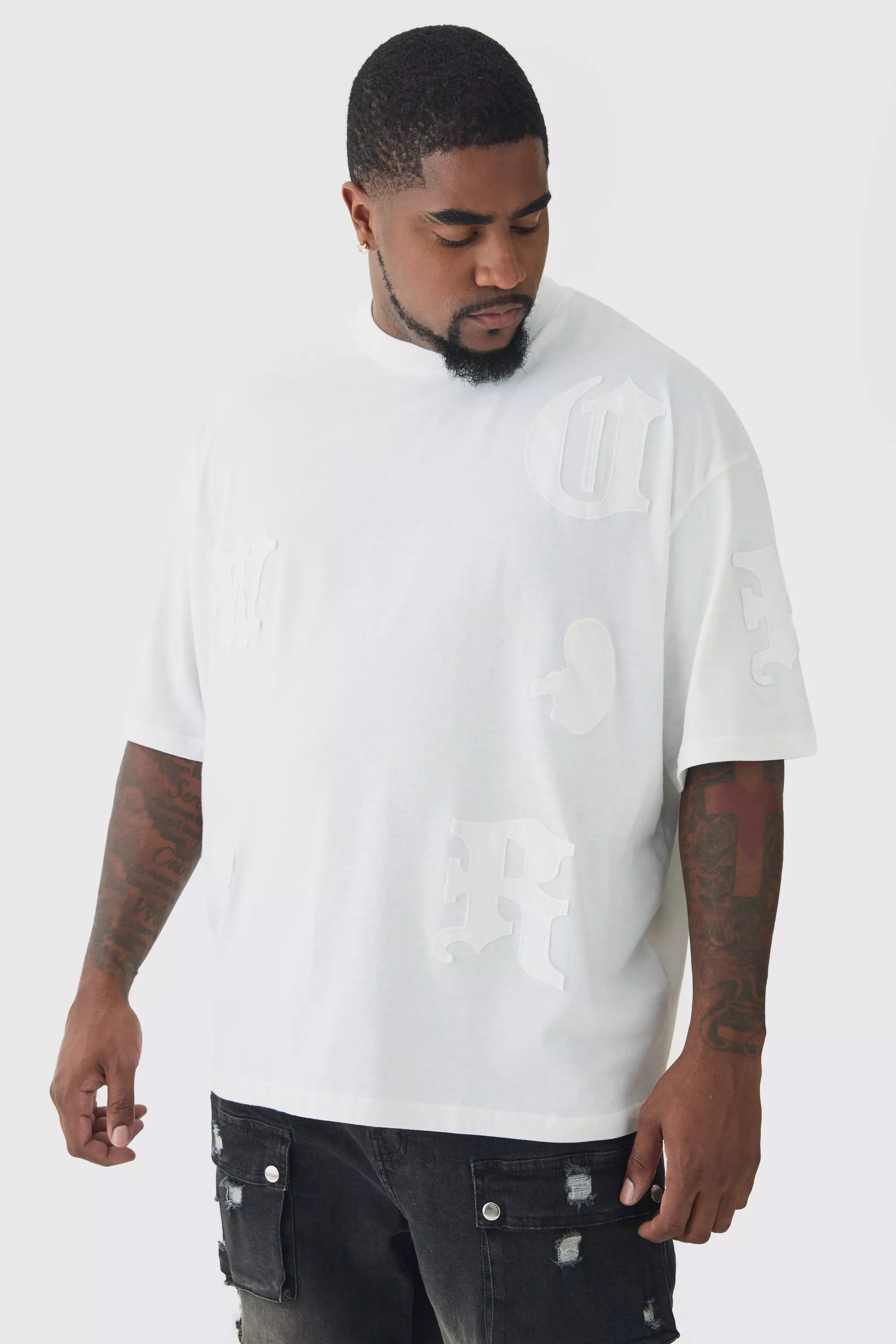 Plus Oversized Boxy Paisley Applique T-Shirt White