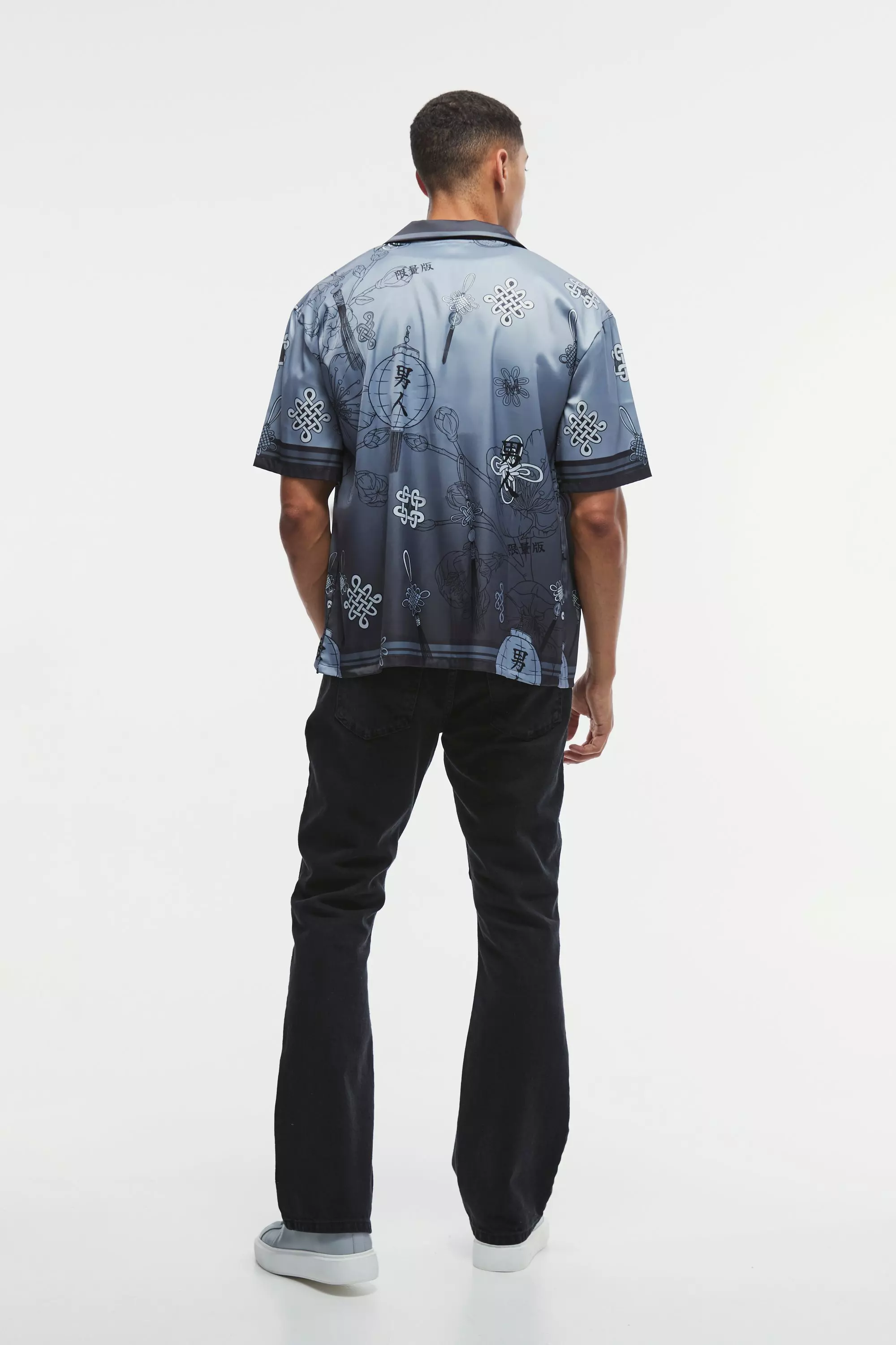 Chemise oversize satinée fleurie, Grey autre image