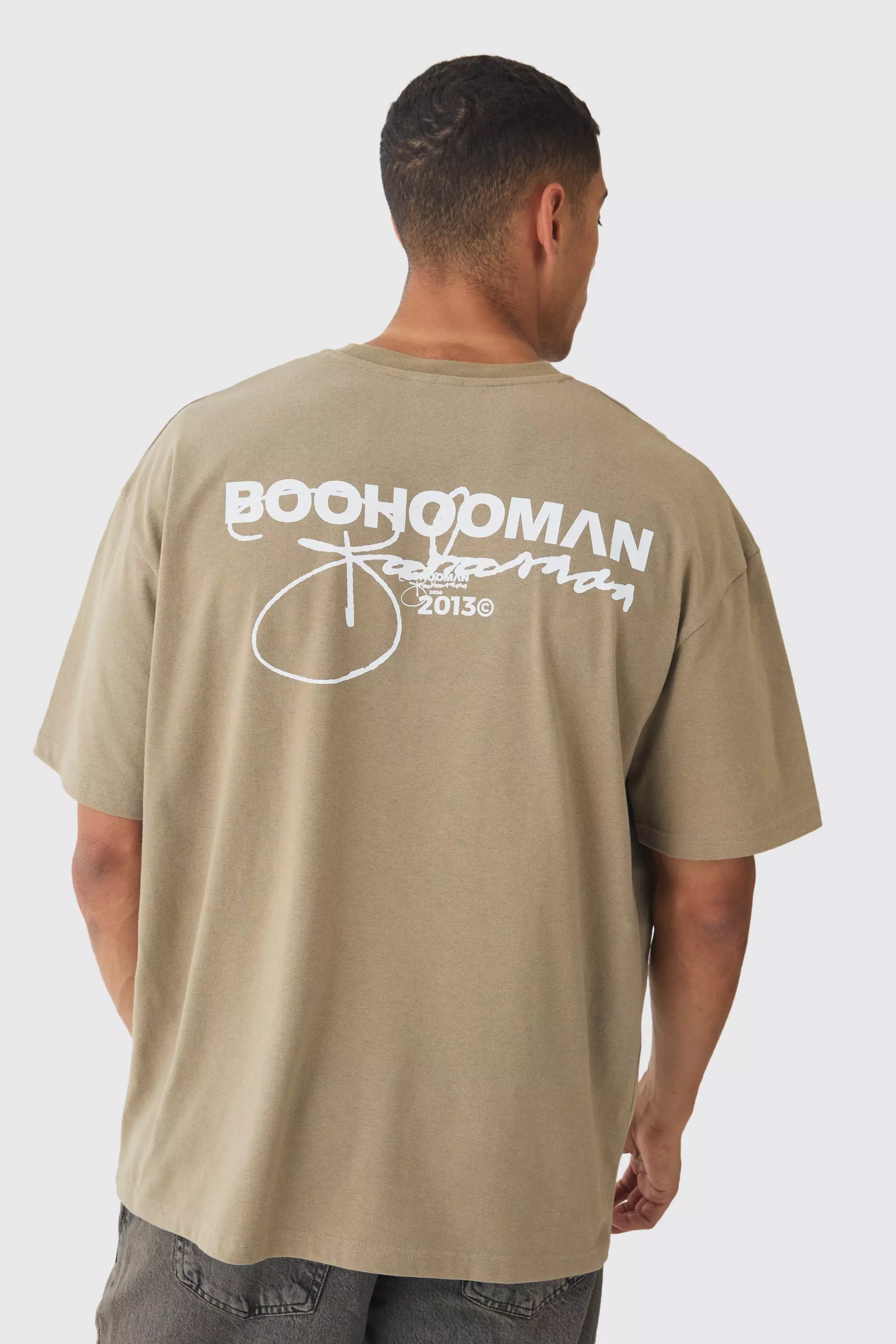 Khaki Oversized Boohooman Graphic T-shirt