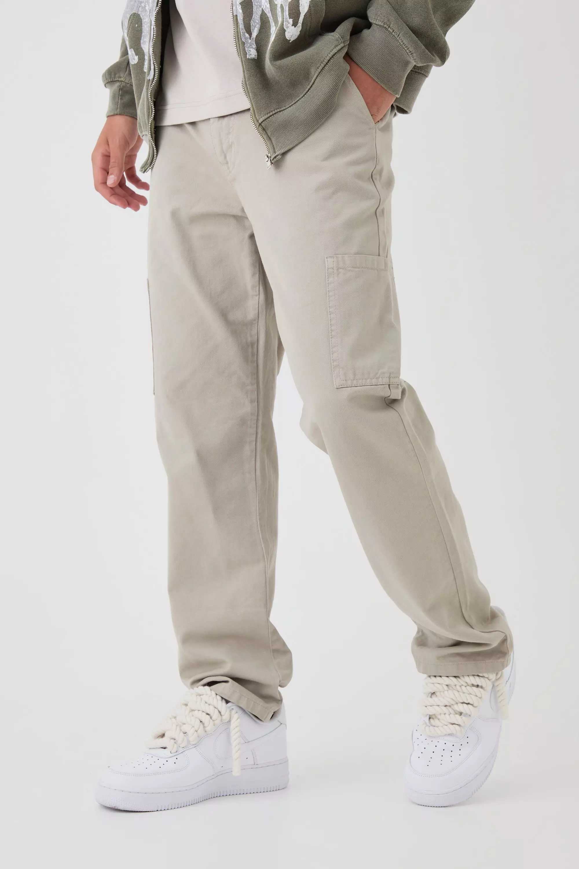 Fixed Waist Straight Chino Cargo Pants Light khaki