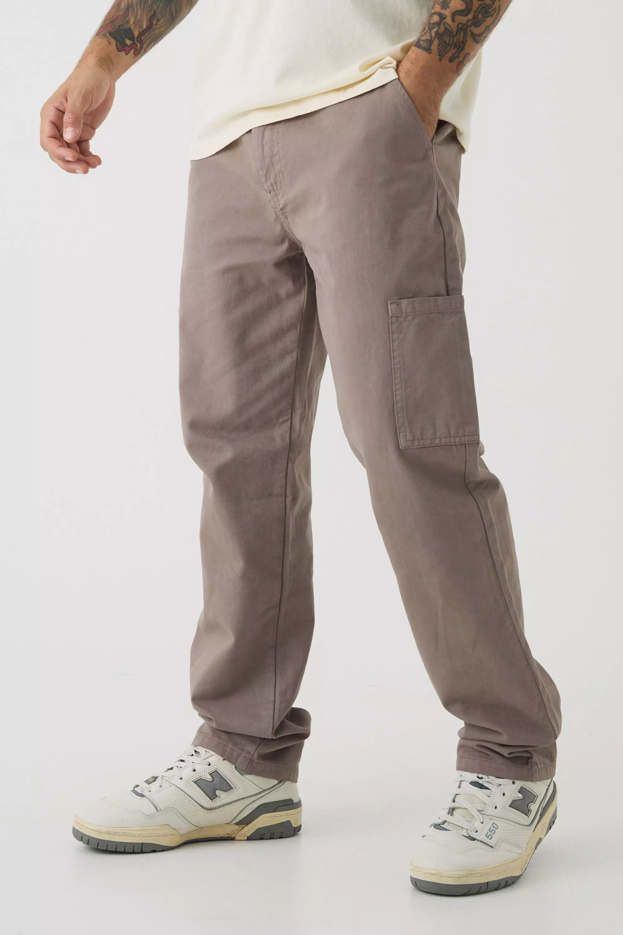 Fixed Waist Straight Chino Cargo Pants Taupe