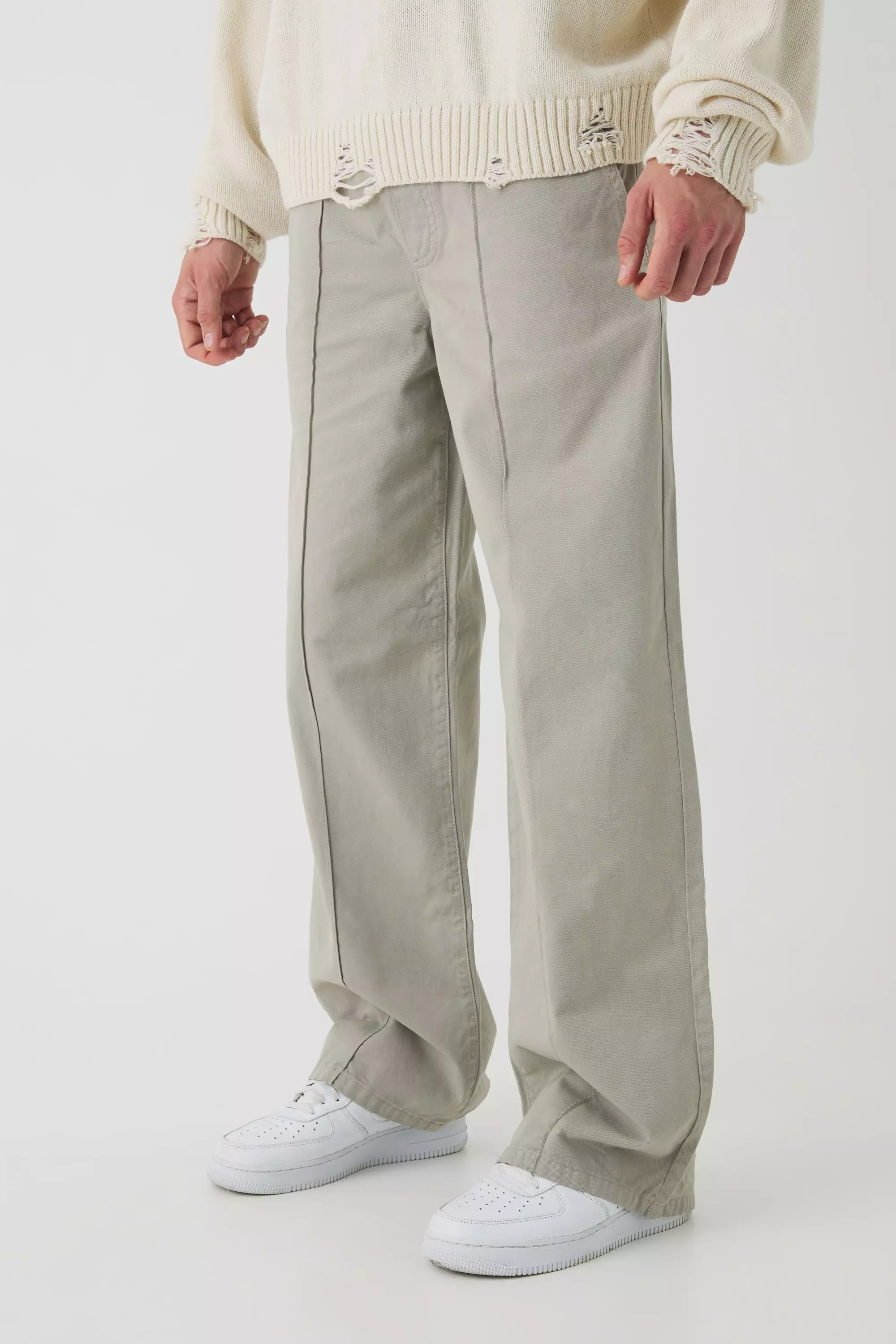 Elasticated Waist Wide Leg Pintuck Chino Pants Light khaki