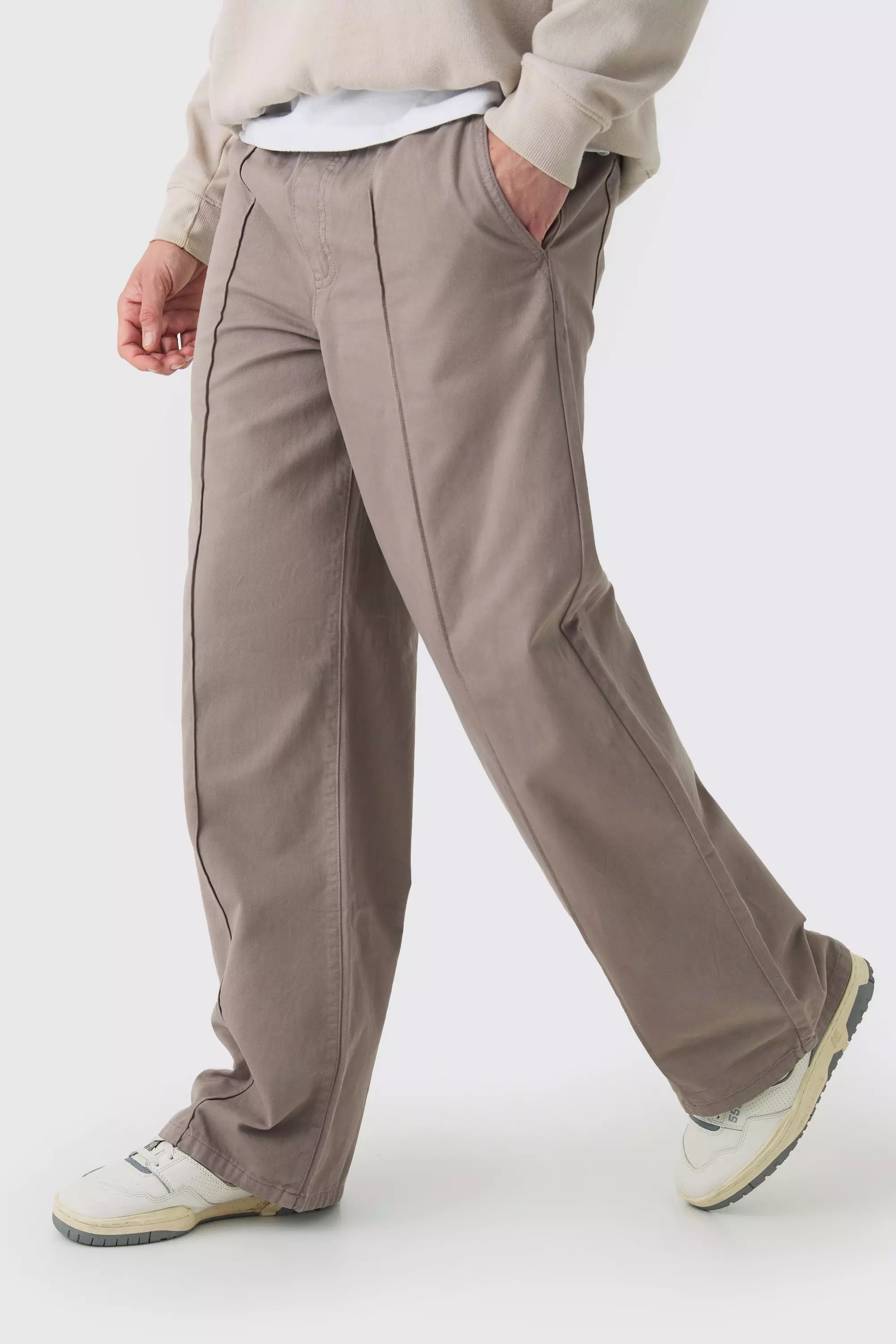 Elasticated Waist Wide Leg Pintuck Chino Pants Taupe