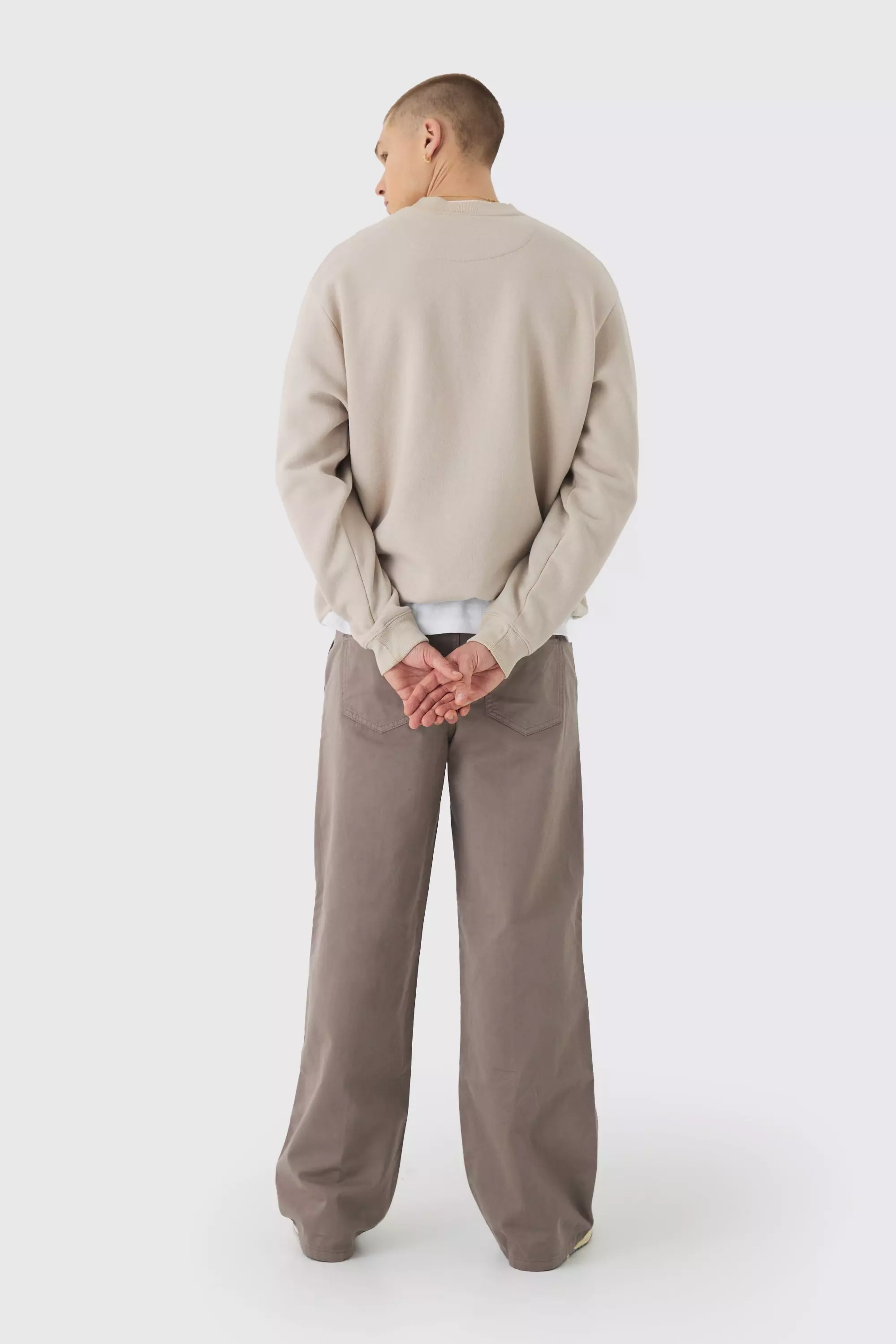 Pantalon large chino à taille élastiquée, Taupe autre image