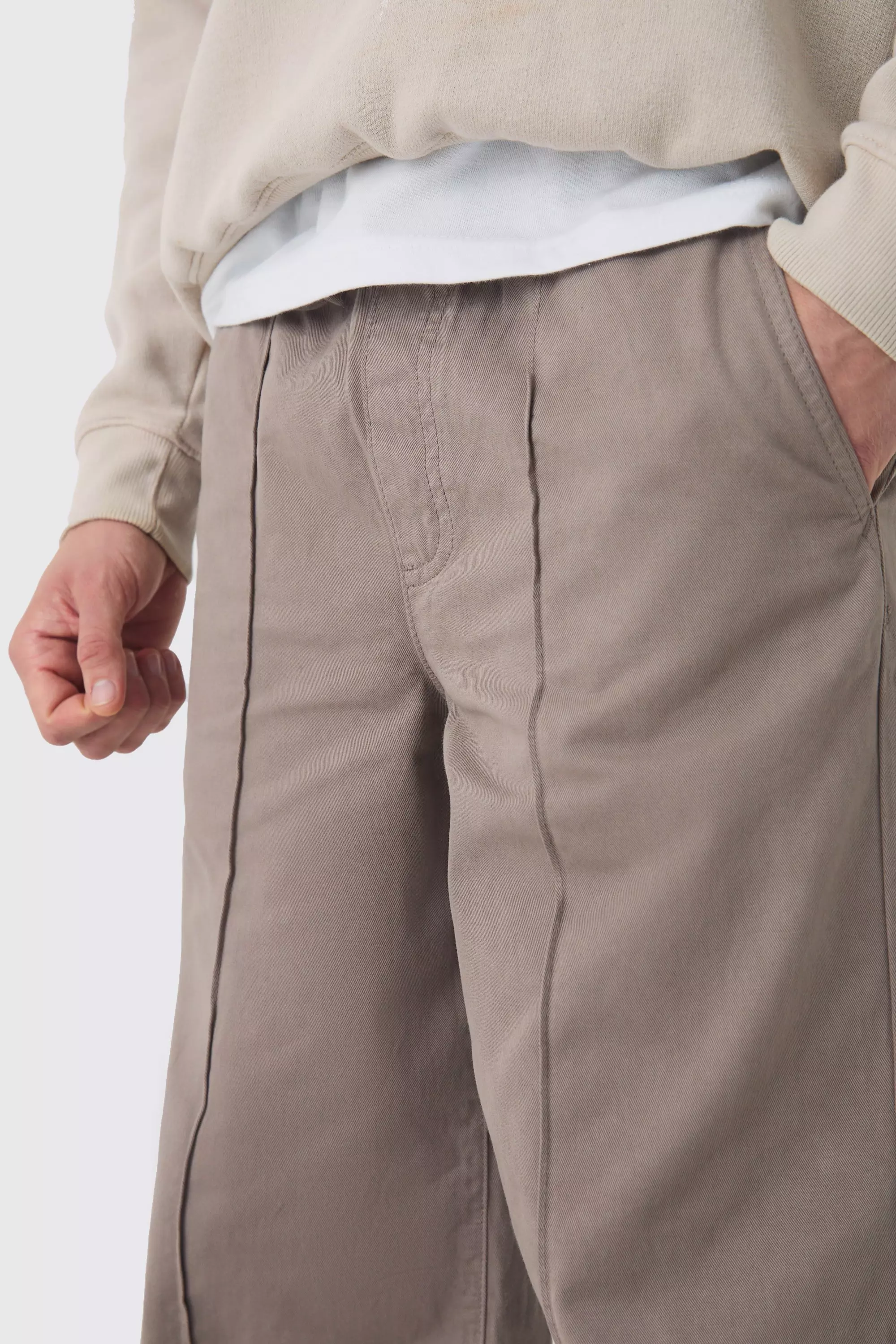 Taupe Elasticated Waist Wide Leg Pintuck Chino Trousers alternative image