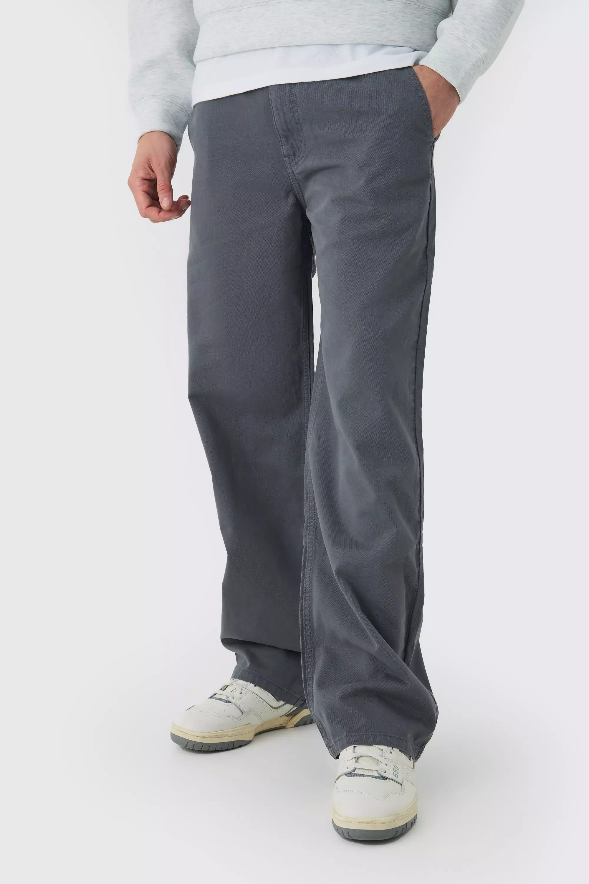 Half Elasticated Waist Baggy Chino Pants Charcoal