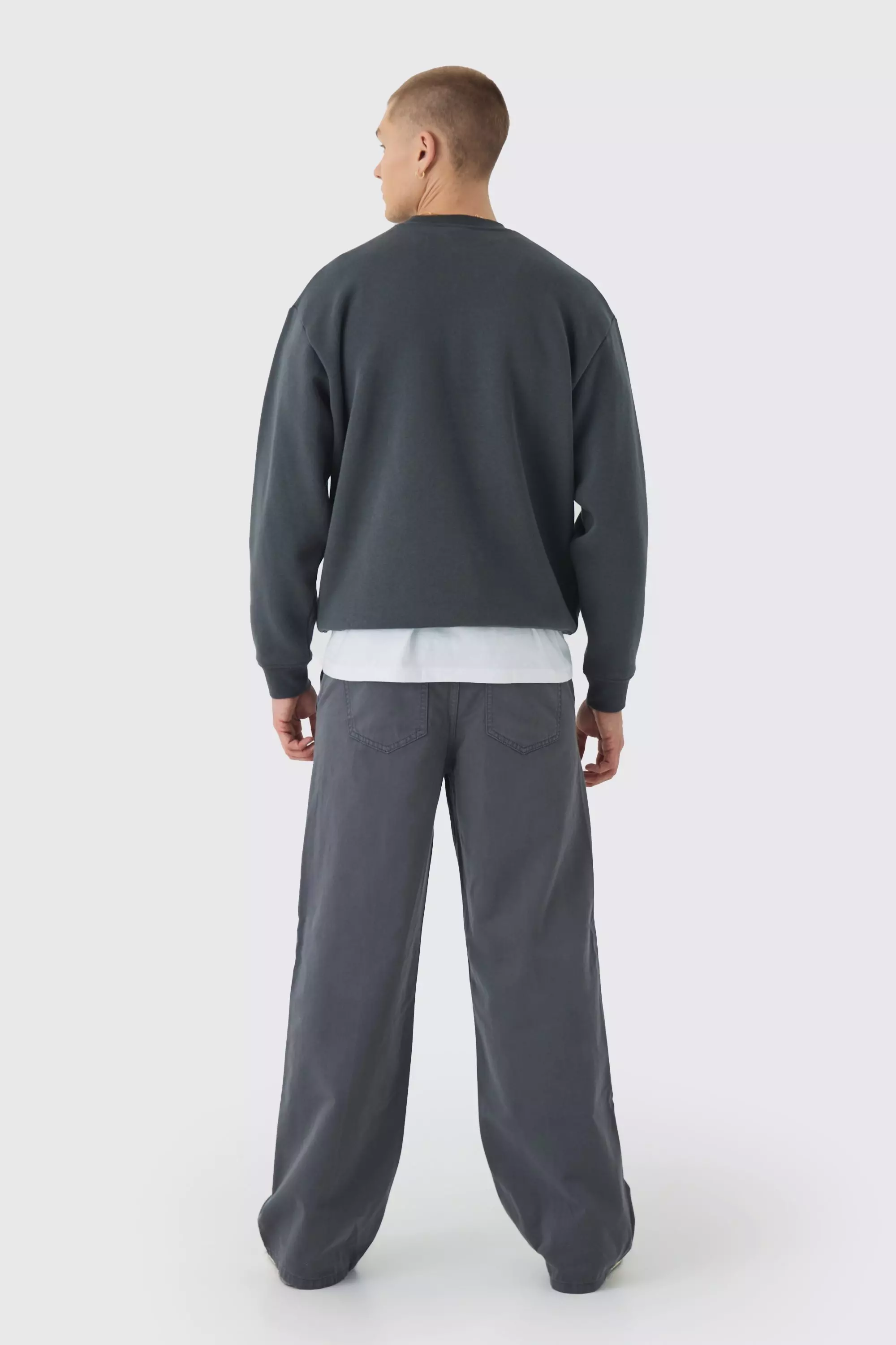 Pantalon large chino à taille élastiquée, Charcoal autre image