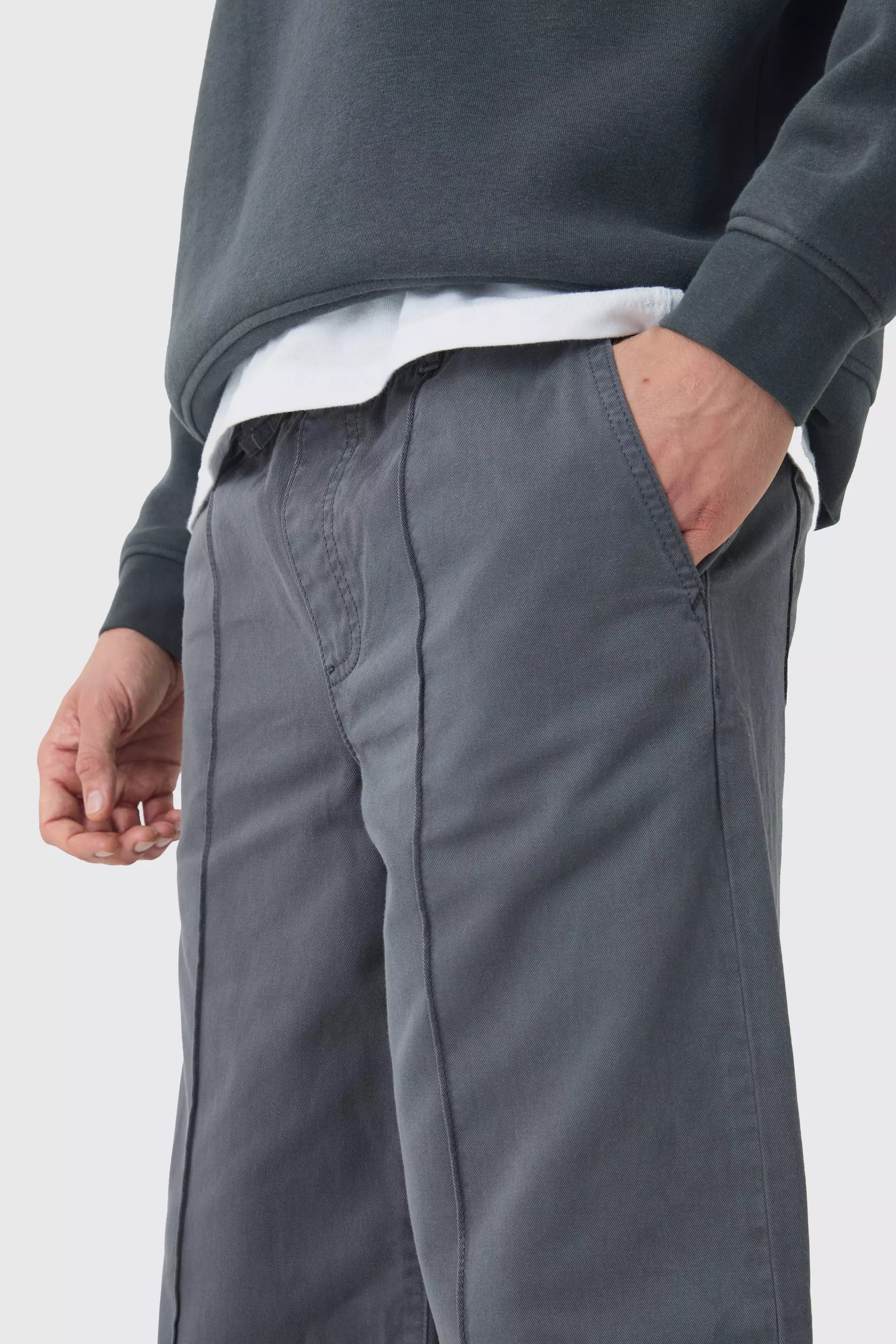 Pantalon large chino à taille élastiquée, Charcoal autre image