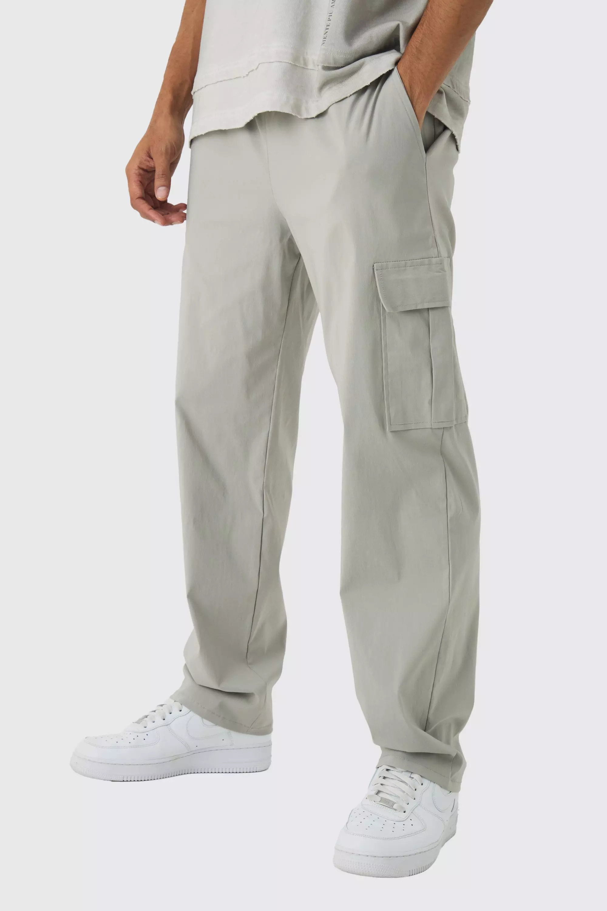 Light-grey Grey Straight Leg Elasticated Waist Bengaline Cargo Trouser