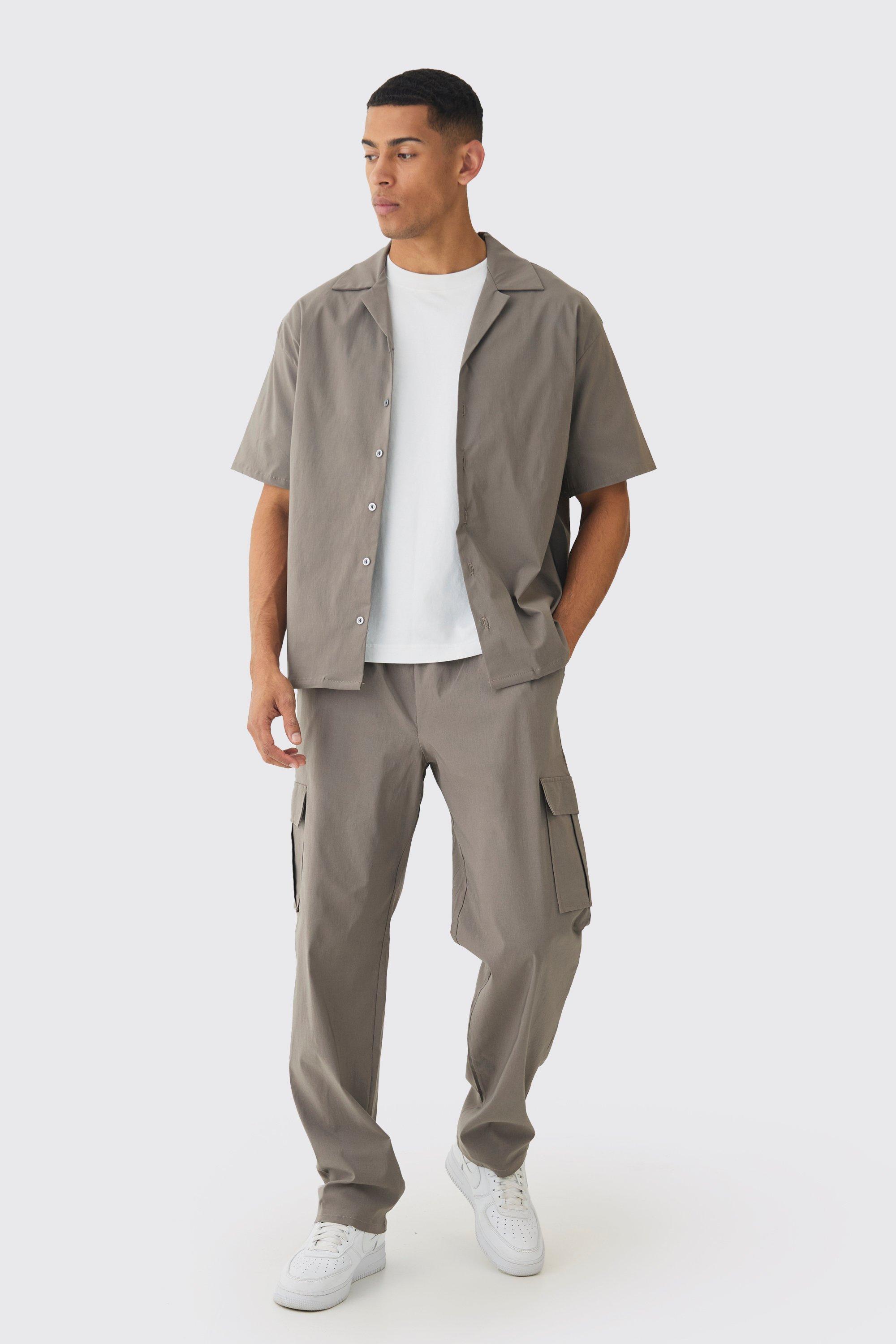Oversized Revere Bengaline Shirt & Cargo Pants Set | boohooMAN USA