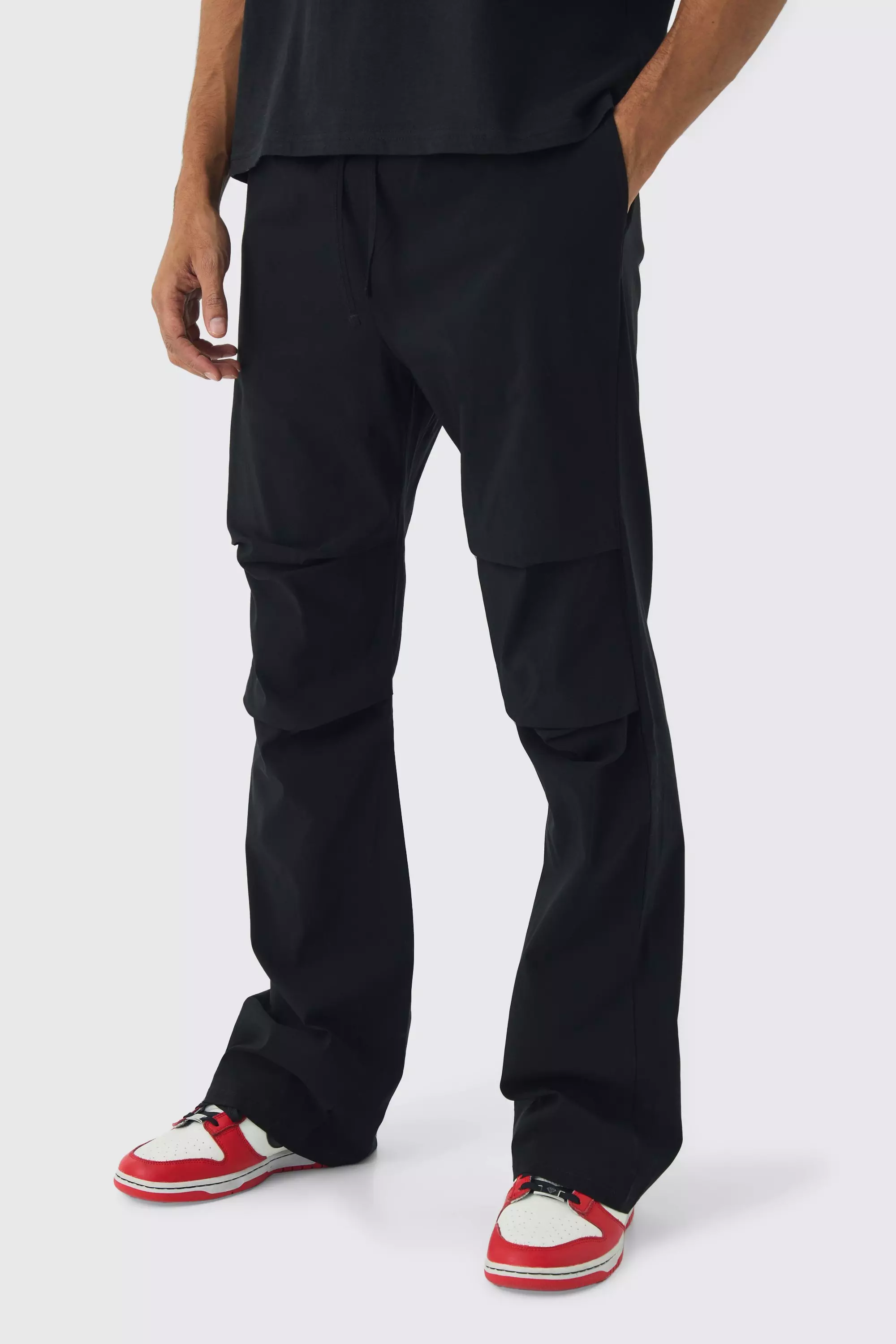 Black Slim Fit Flare Rushed Leg Bengaline Pants