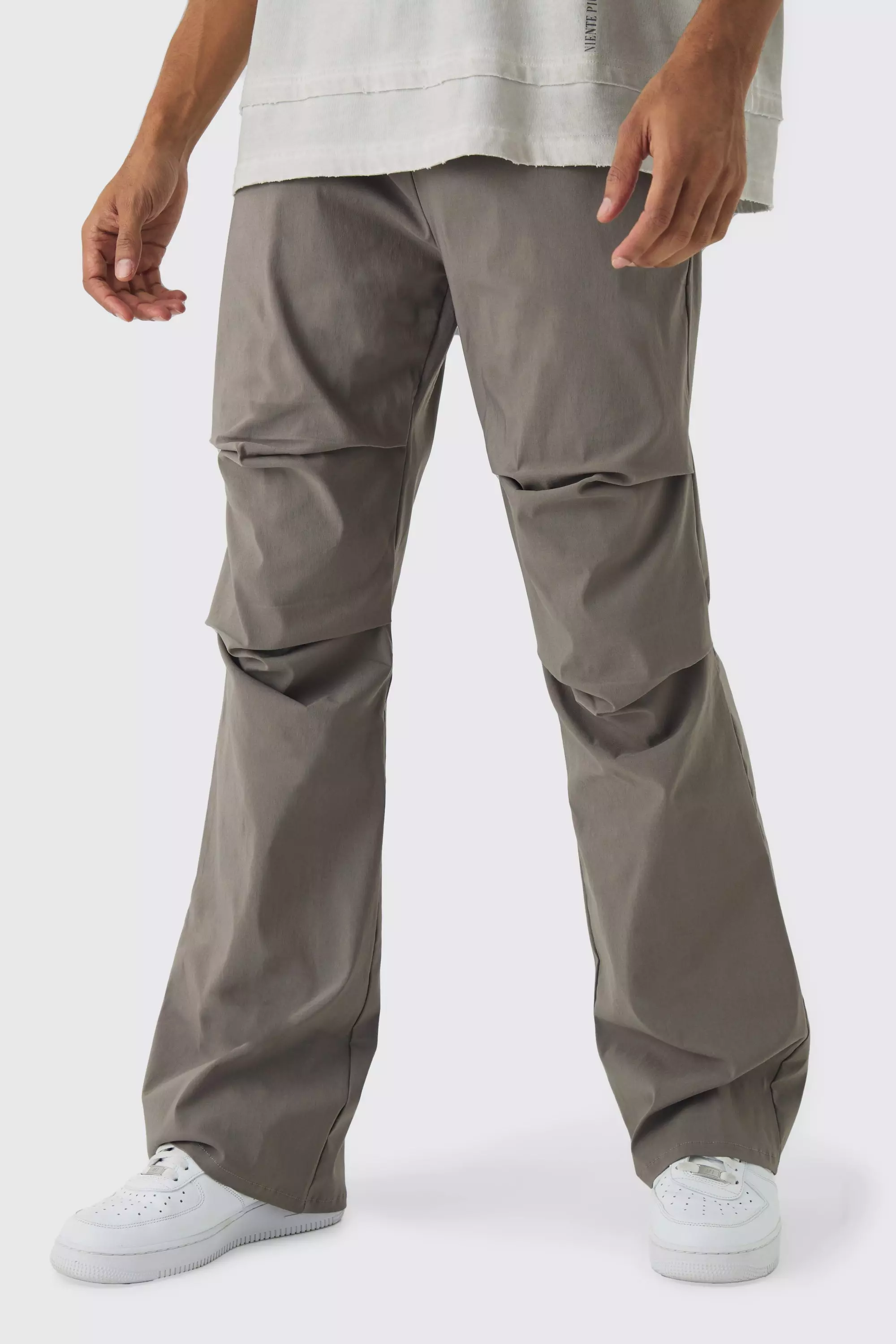 Taupe Beige Slim Fit Flare Rushed Leg Bengaline Pants