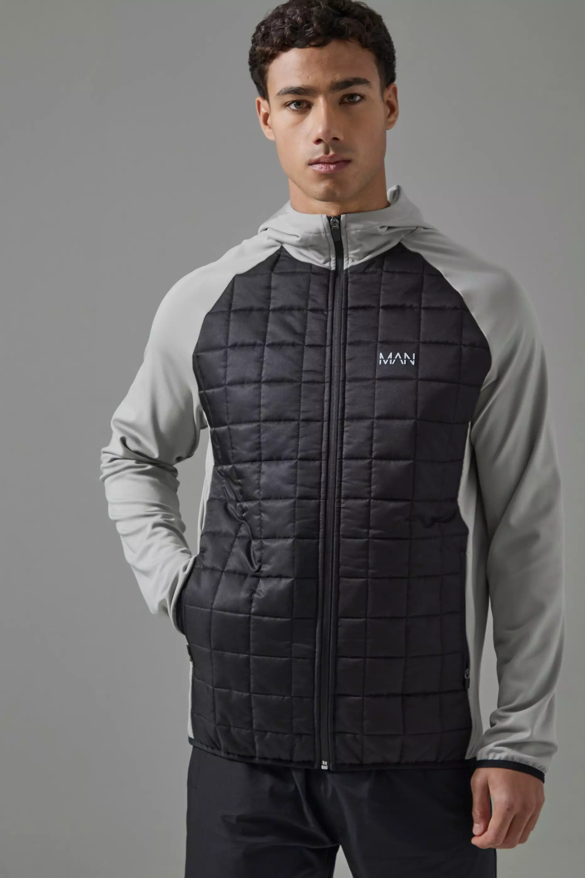 Grey Man Active Check Quilted Zip Through Hoodie alternative image