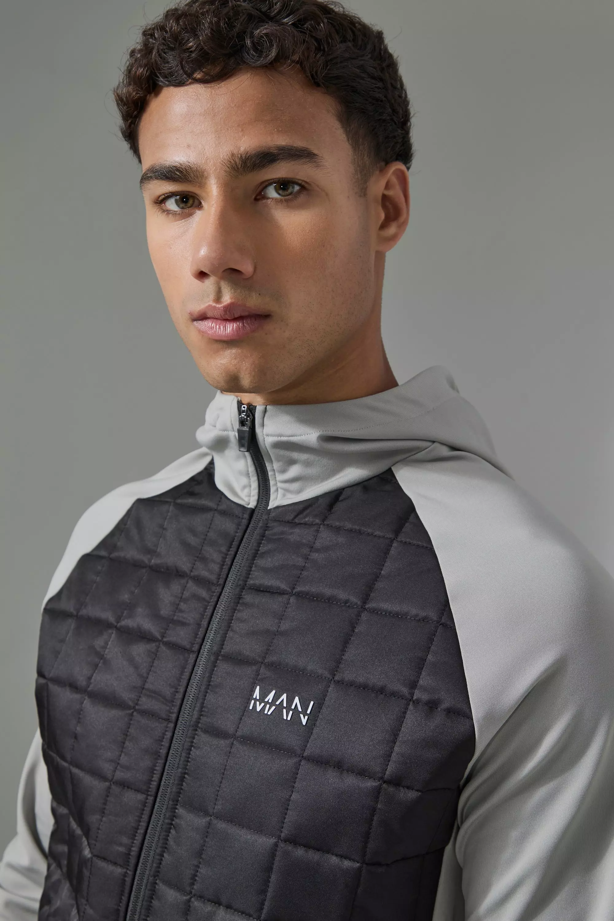 Grey Man Active Check Quilted Zip Through Hoodie alternative image