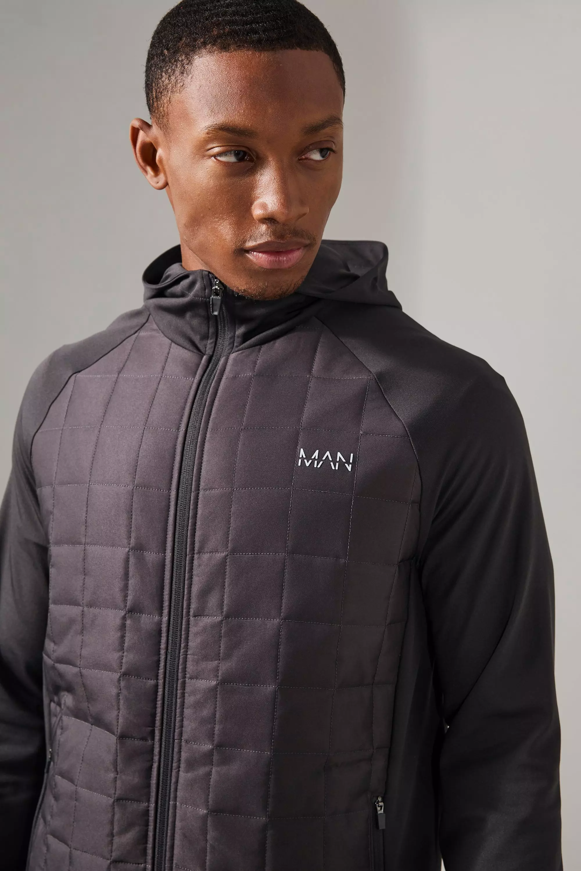 Charcoal Man Active Check Quilted Zip Through Hoodie alternative image