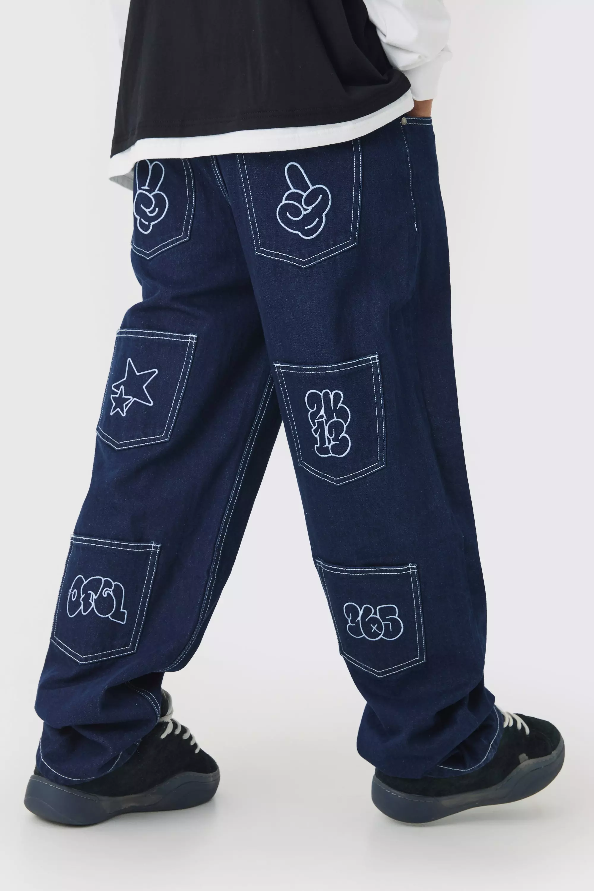 Relaxed Rigid Graphic Denim Jeans Indigo